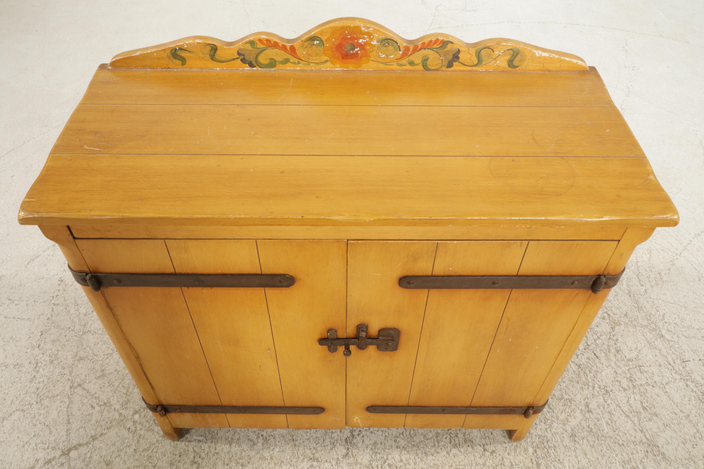 American Primitive Painted Cabinet with Forged Iron Hinges, Mid-20th Century