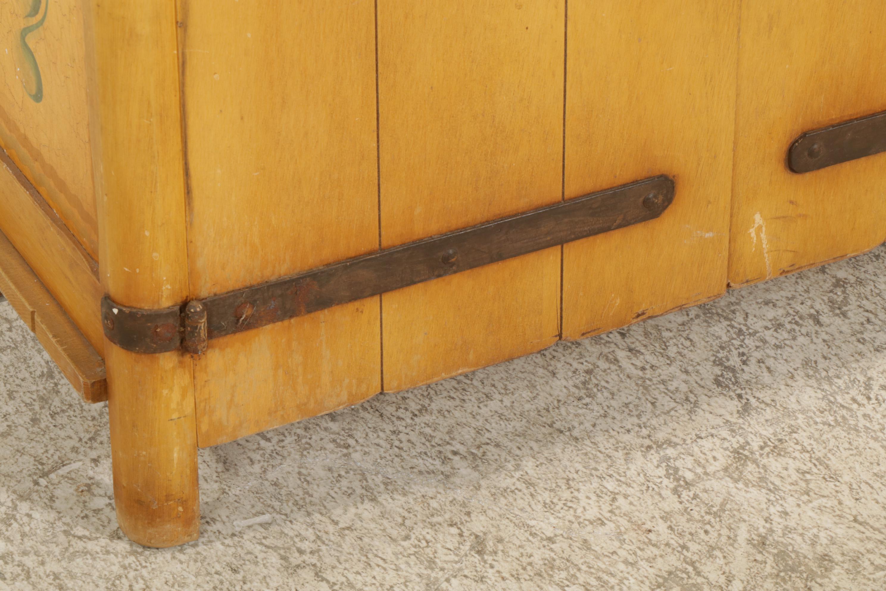 American Primitive Painted Cabinet with Forged Iron Hinges, Mid-20th Century