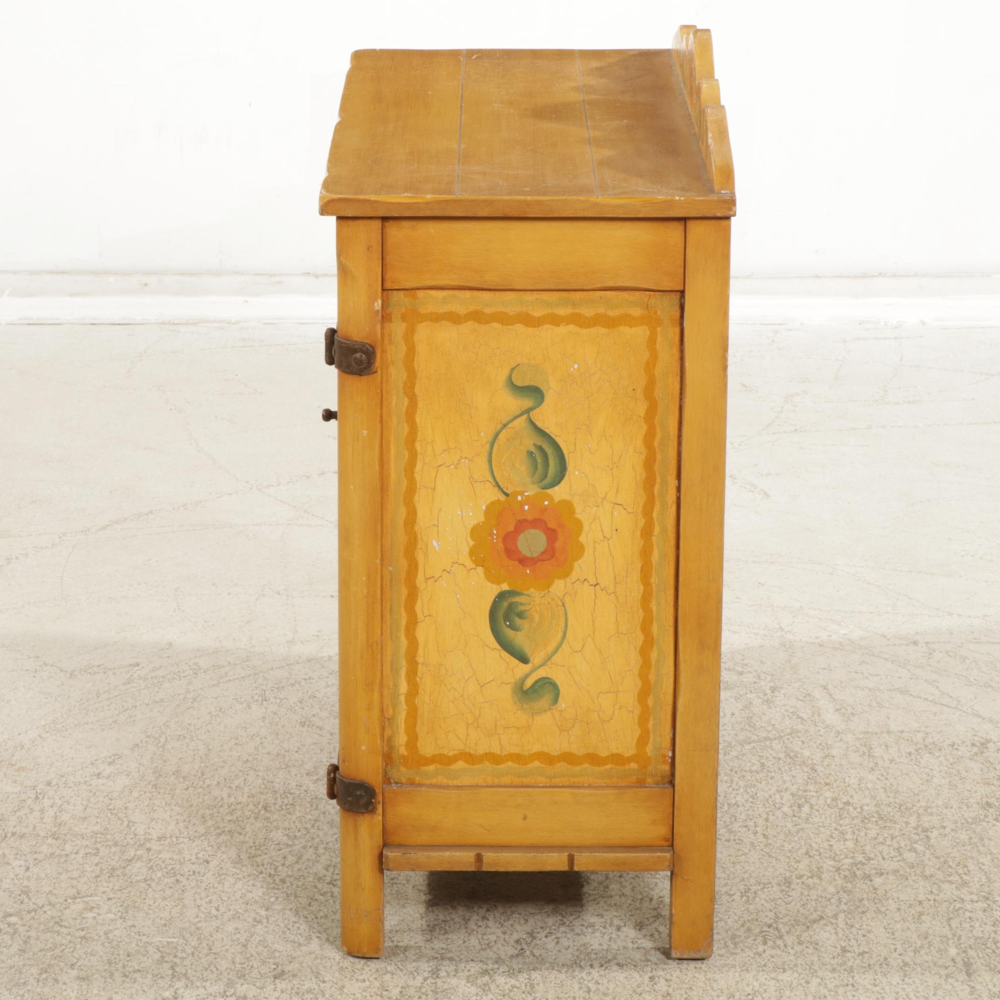 American Primitive Painted Cabinet with Forged Iron Hinges, Mid-20th Century