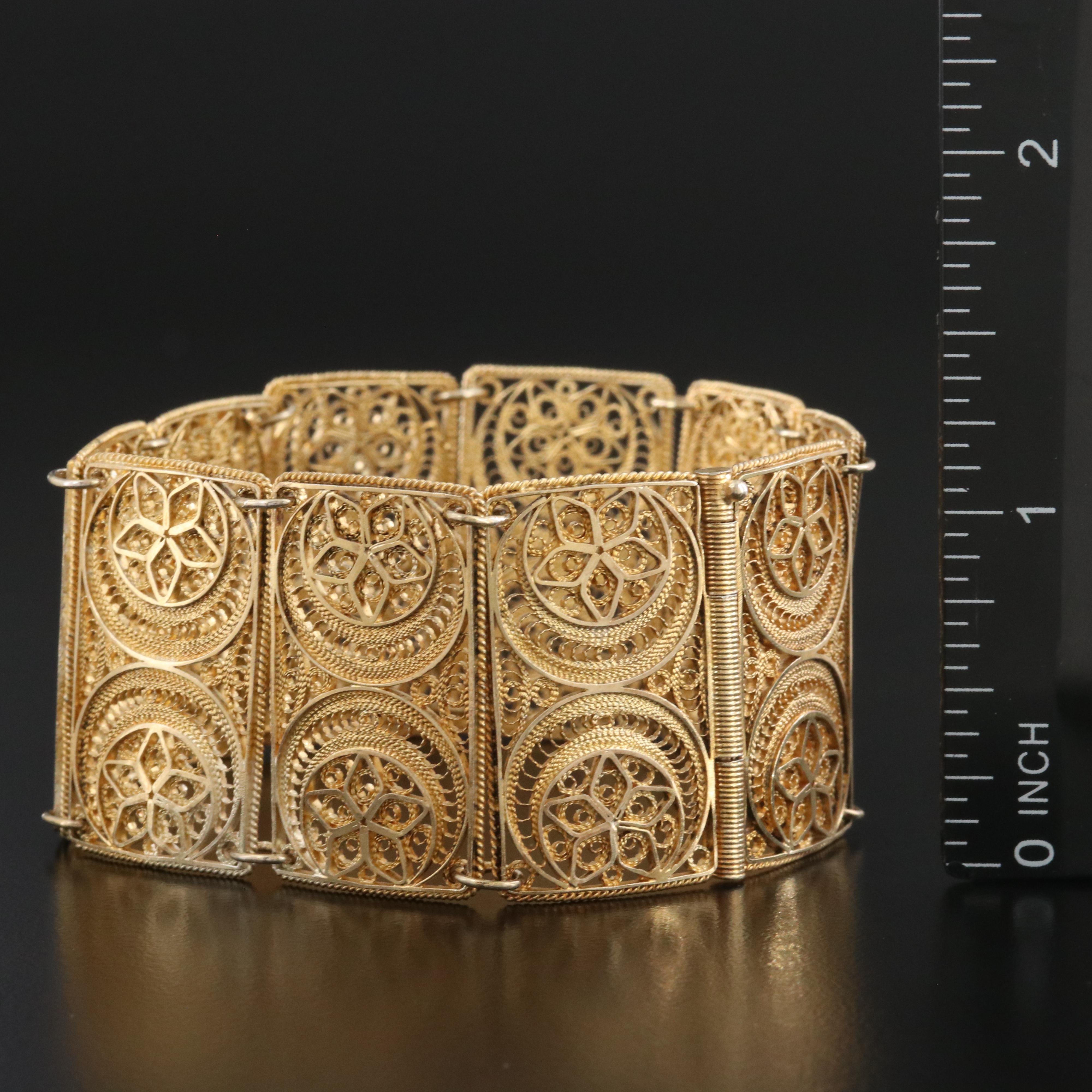 900 Silver Filigree Crescent and Floral Bracelet