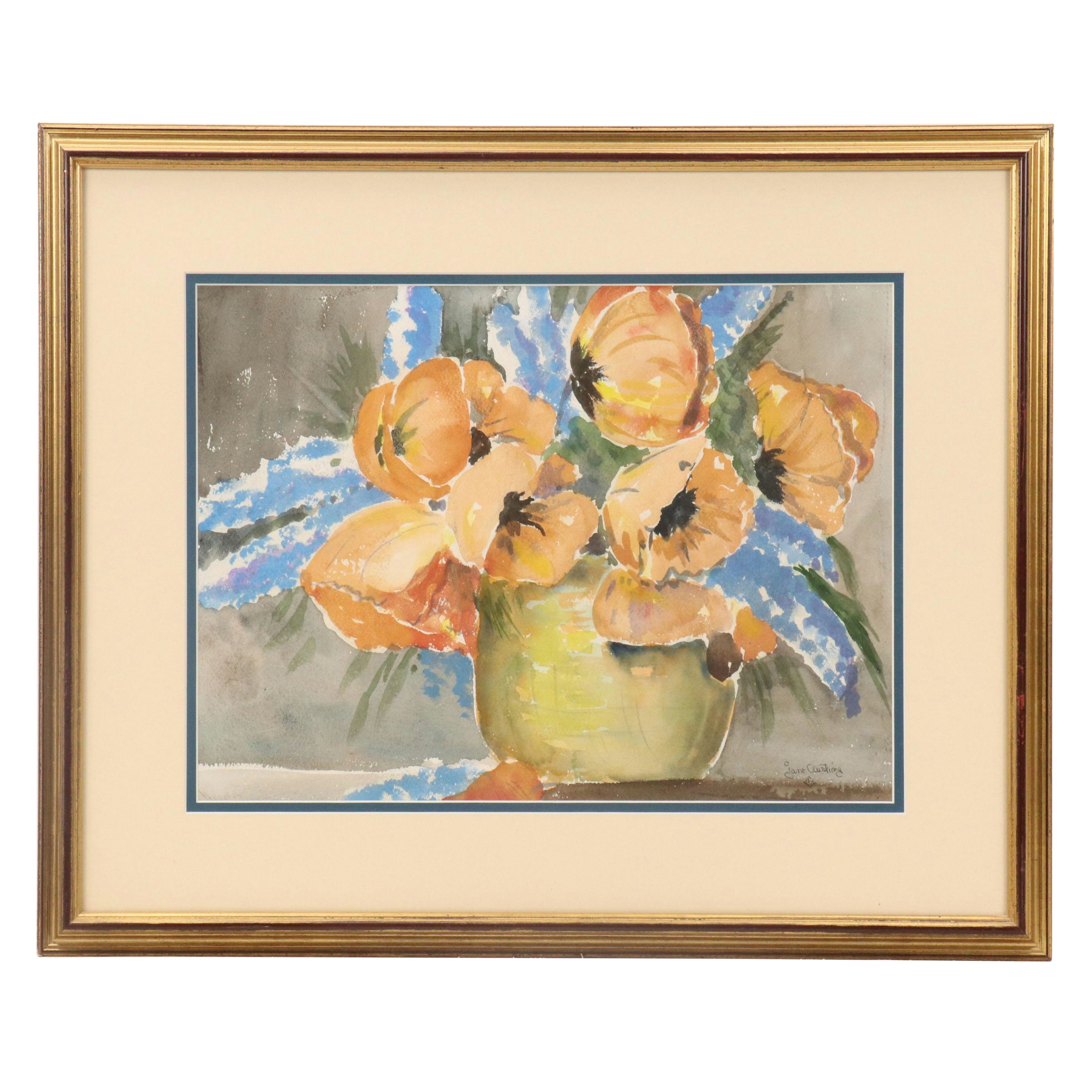 Jane Austing Floral Still Life Watercolor Painting, 21st Century