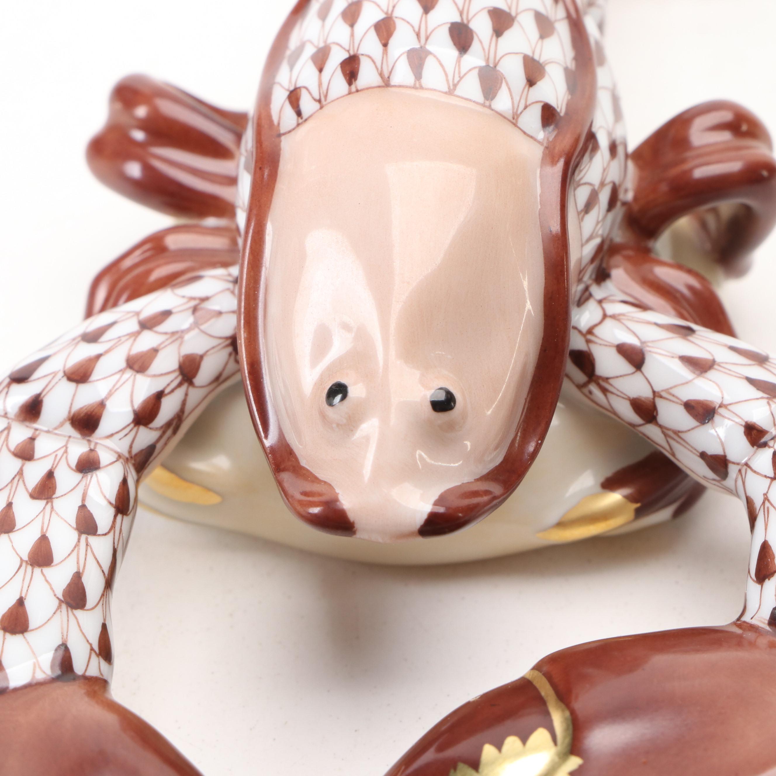 Herend Porcelain Brown Fishnet and Gilt Accented Lobster Figurine