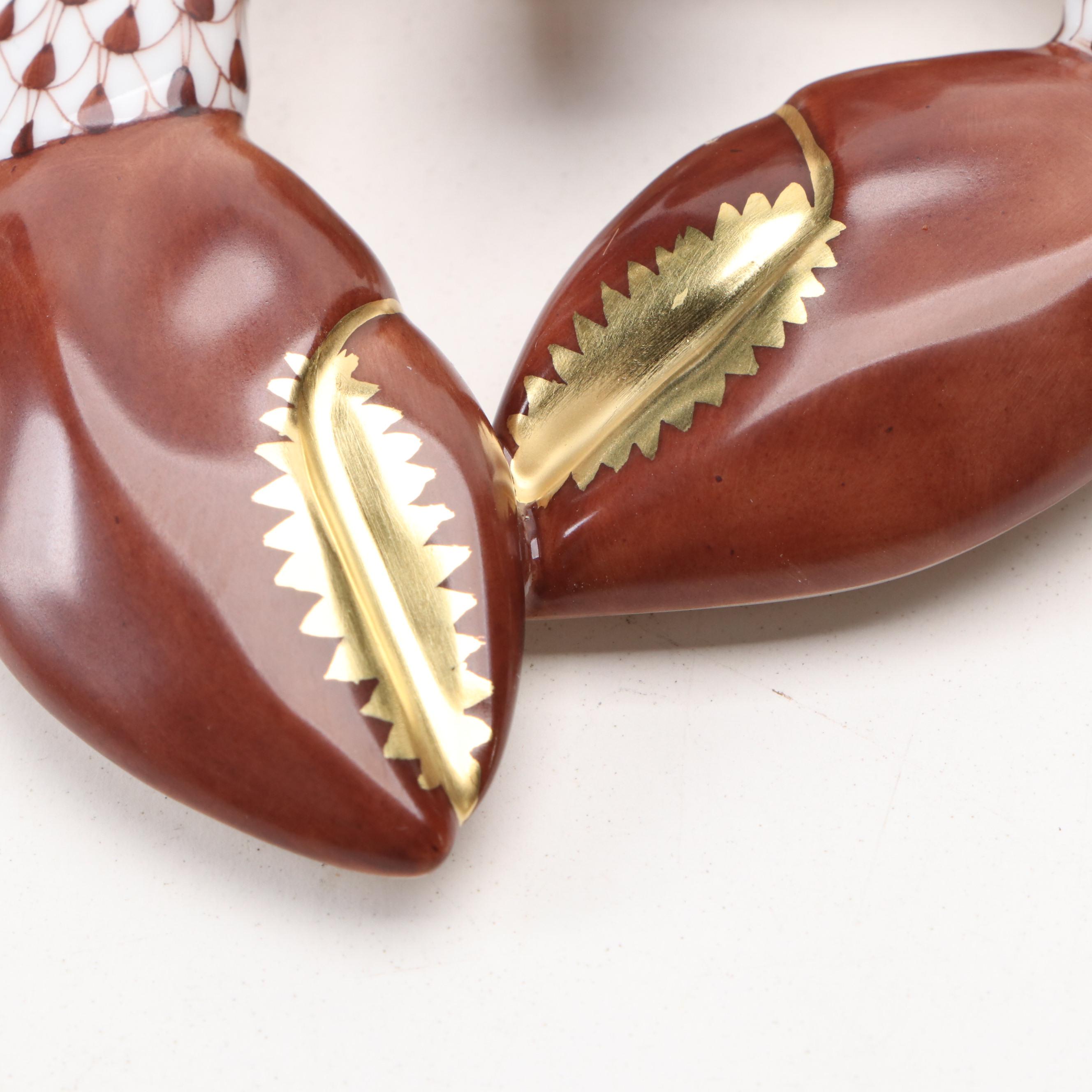 Herend Porcelain Brown Fishnet and Gilt Accented Lobster Figurine