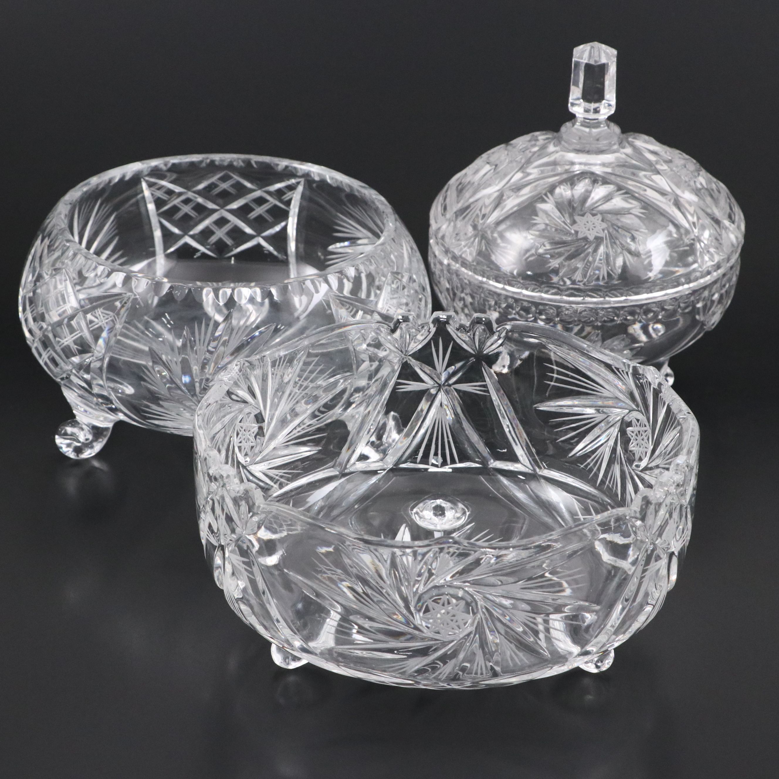 American Brilliant Style Cut Glass and Other Bowls and Candy Dish