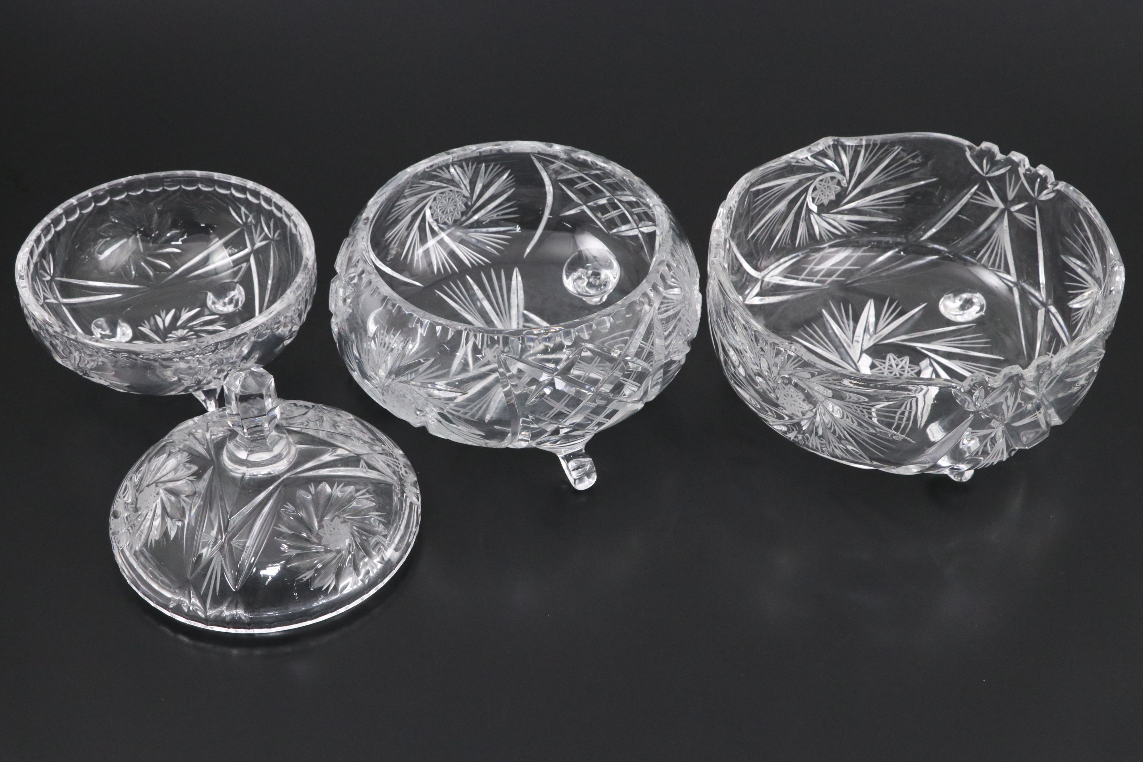 American Brilliant Style Cut Glass and Other Bowls and Candy Dish