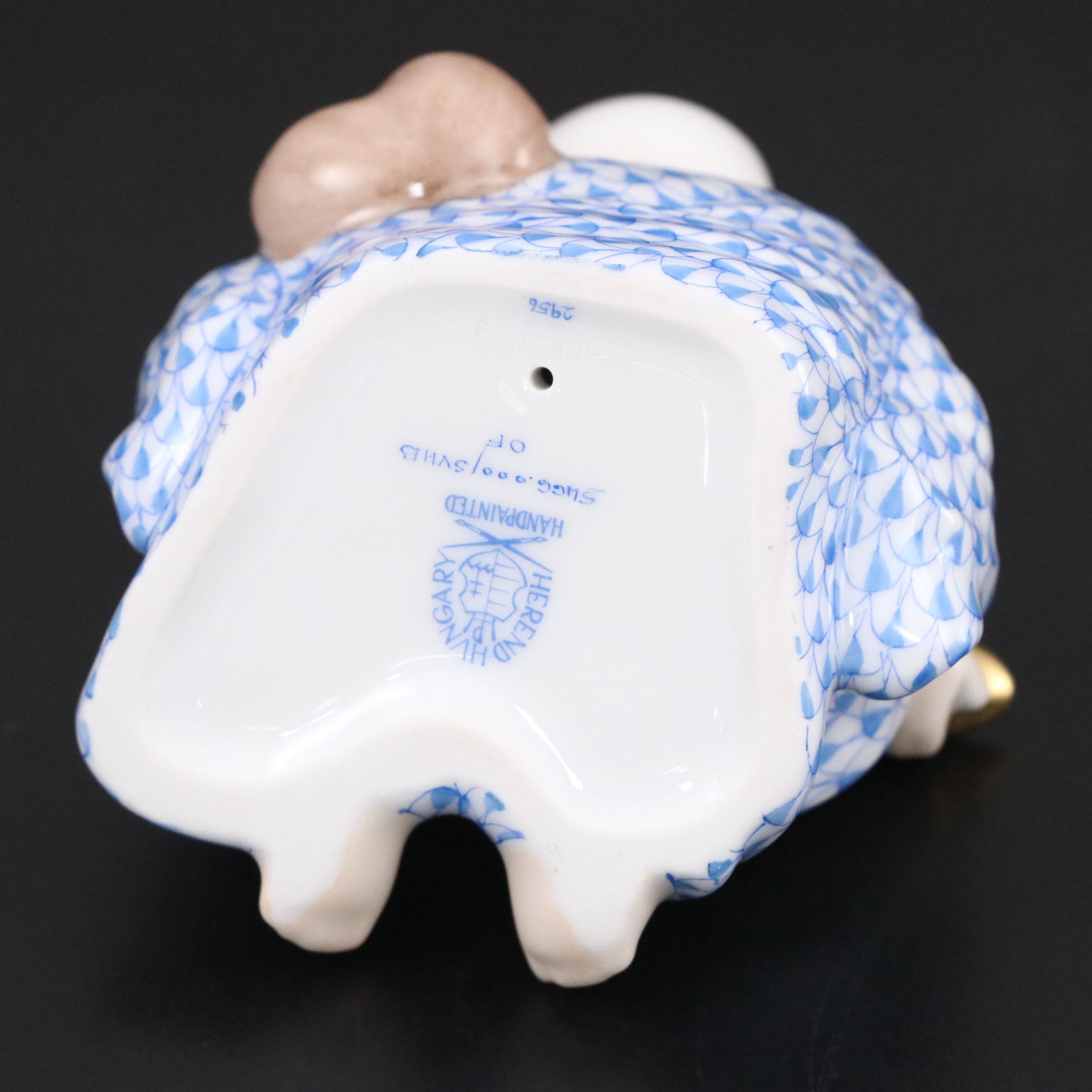 Herend Blue Fishnet with Gold "Laughing Buddha" Porcelain Figurine