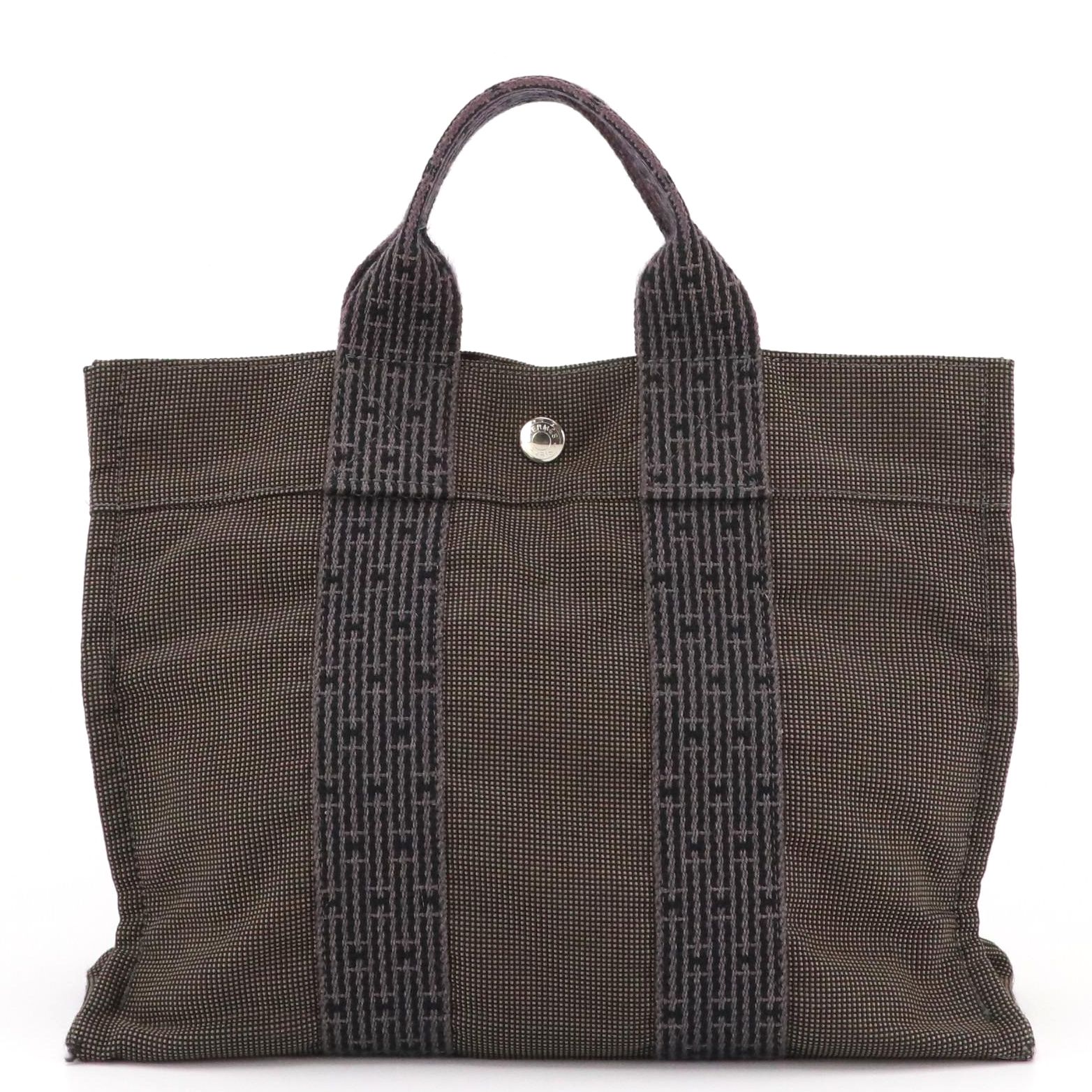 Hermès Herline Fourre-Tout PM Zip Tote in Grey Nylon Canvas