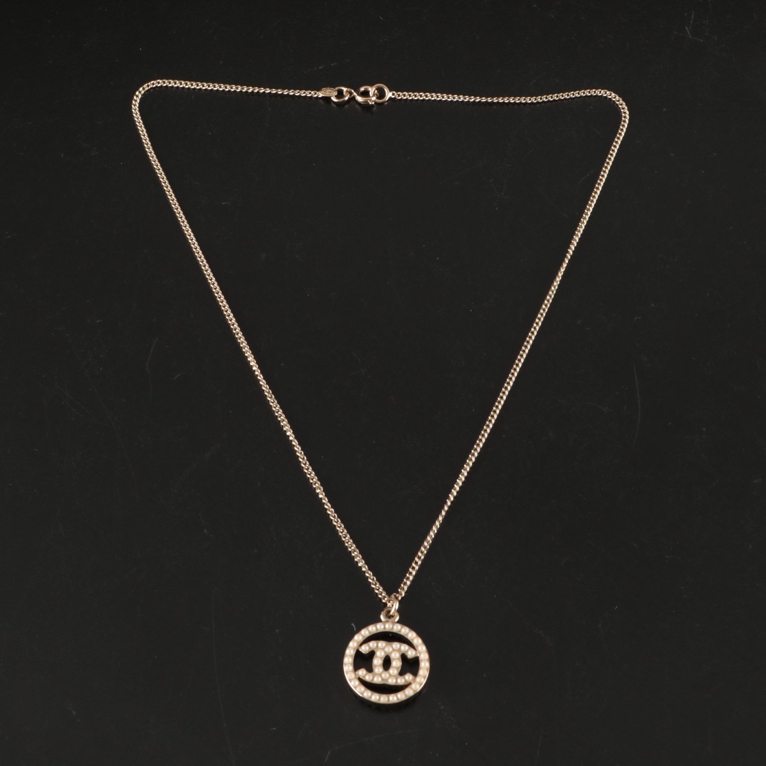 Chanel CC Imitation Pearl Pendant Necklace