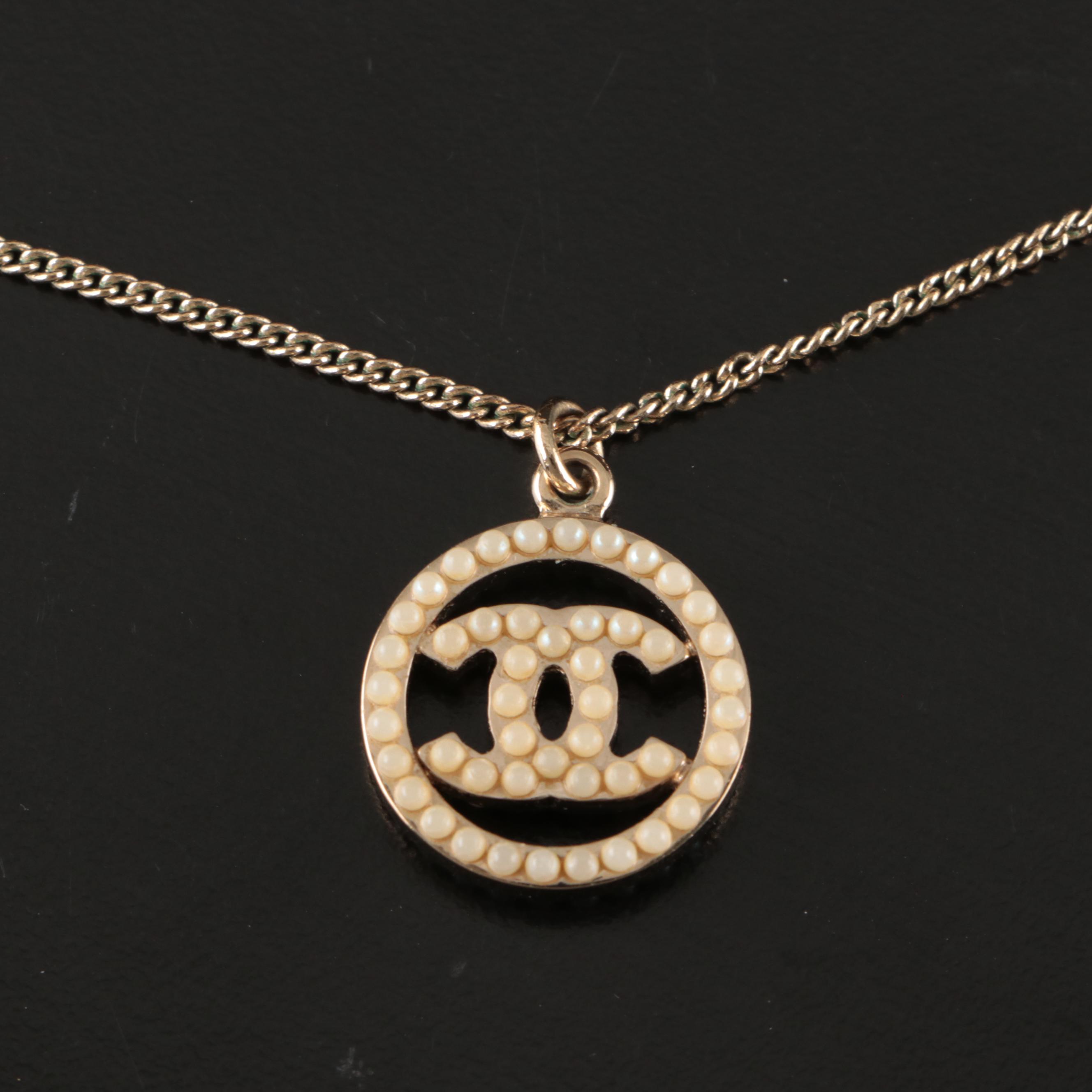 Chanel CC Imitation Pearl Pendant Necklace