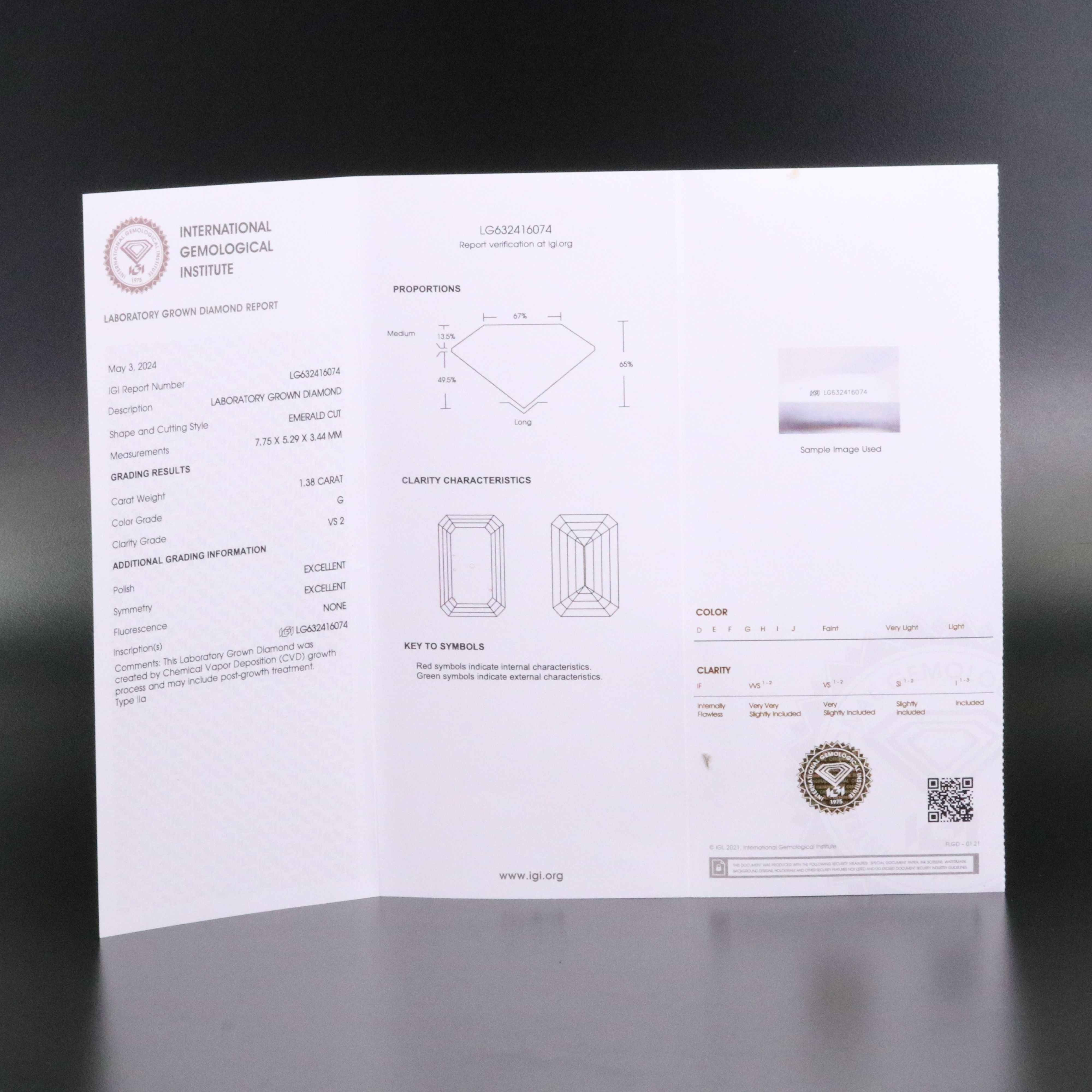 Loose 1.38 CT Lab Grown Diamond with IGI Report