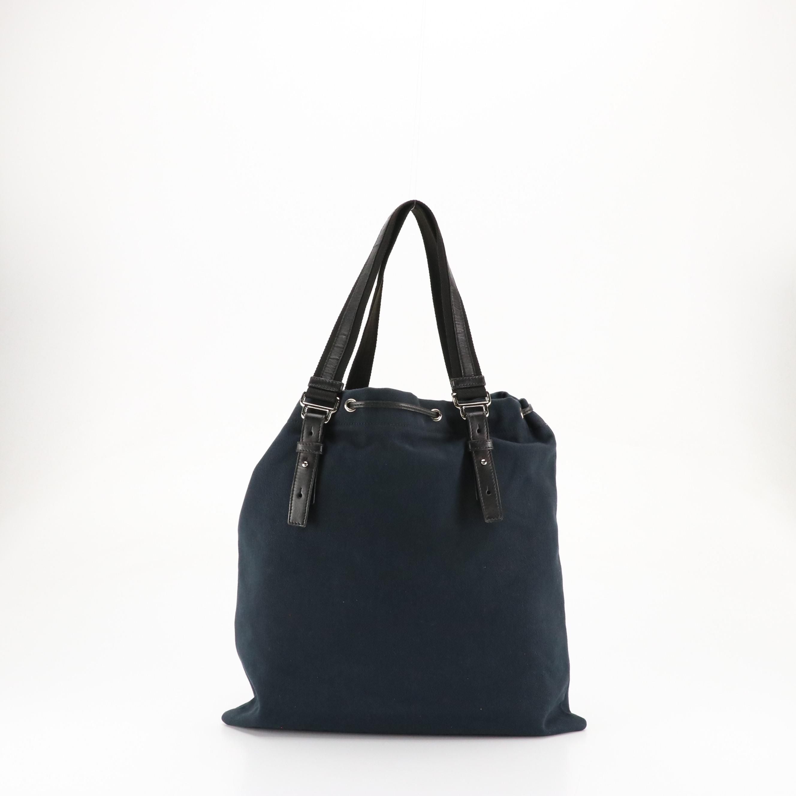 Yves Saint Laurent Kahala Velvet YSL Tote Bag in Dark Canvas and Leather Trim