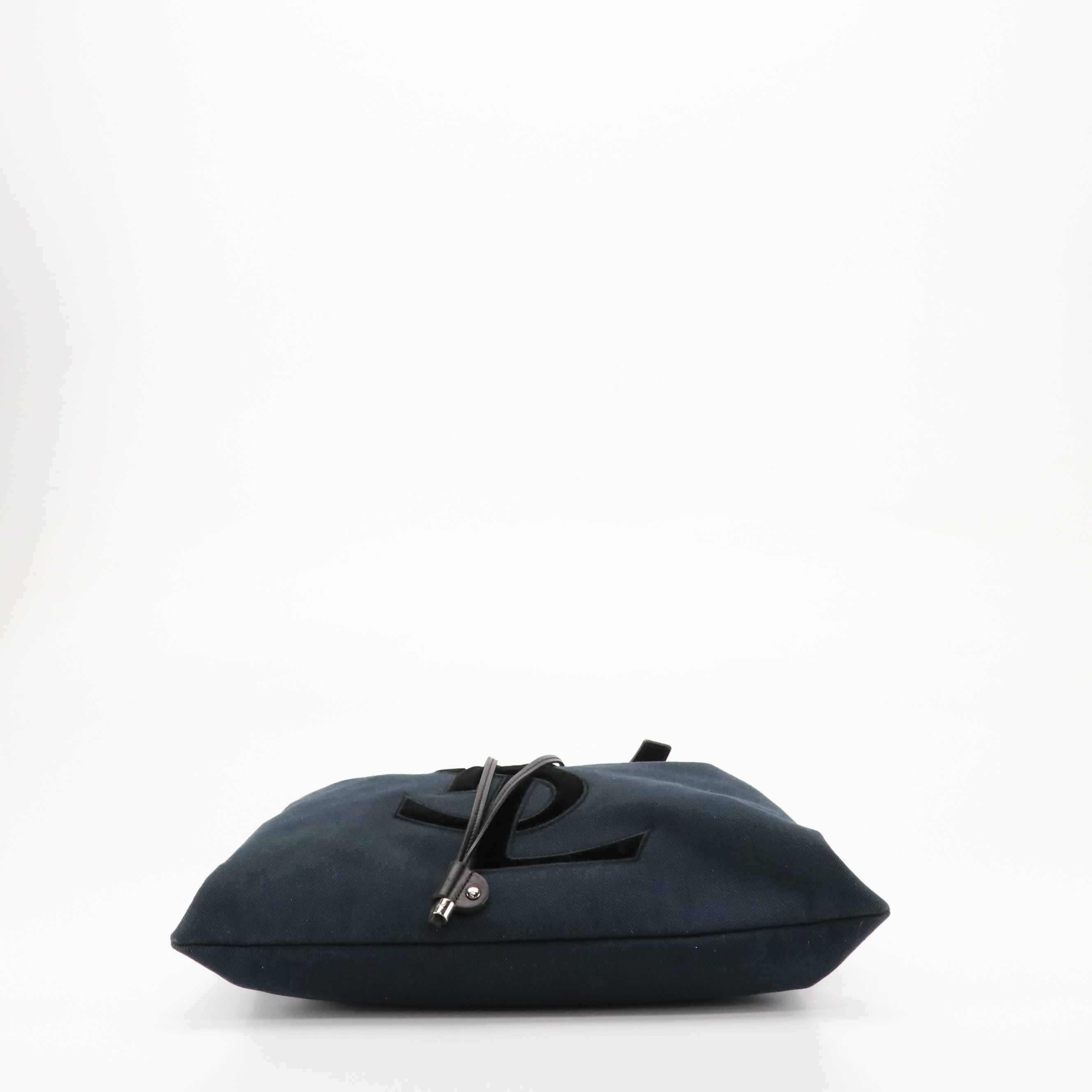 Yves Saint Laurent Kahala Velvet YSL Tote Bag in Dark Canvas and Leather Trim