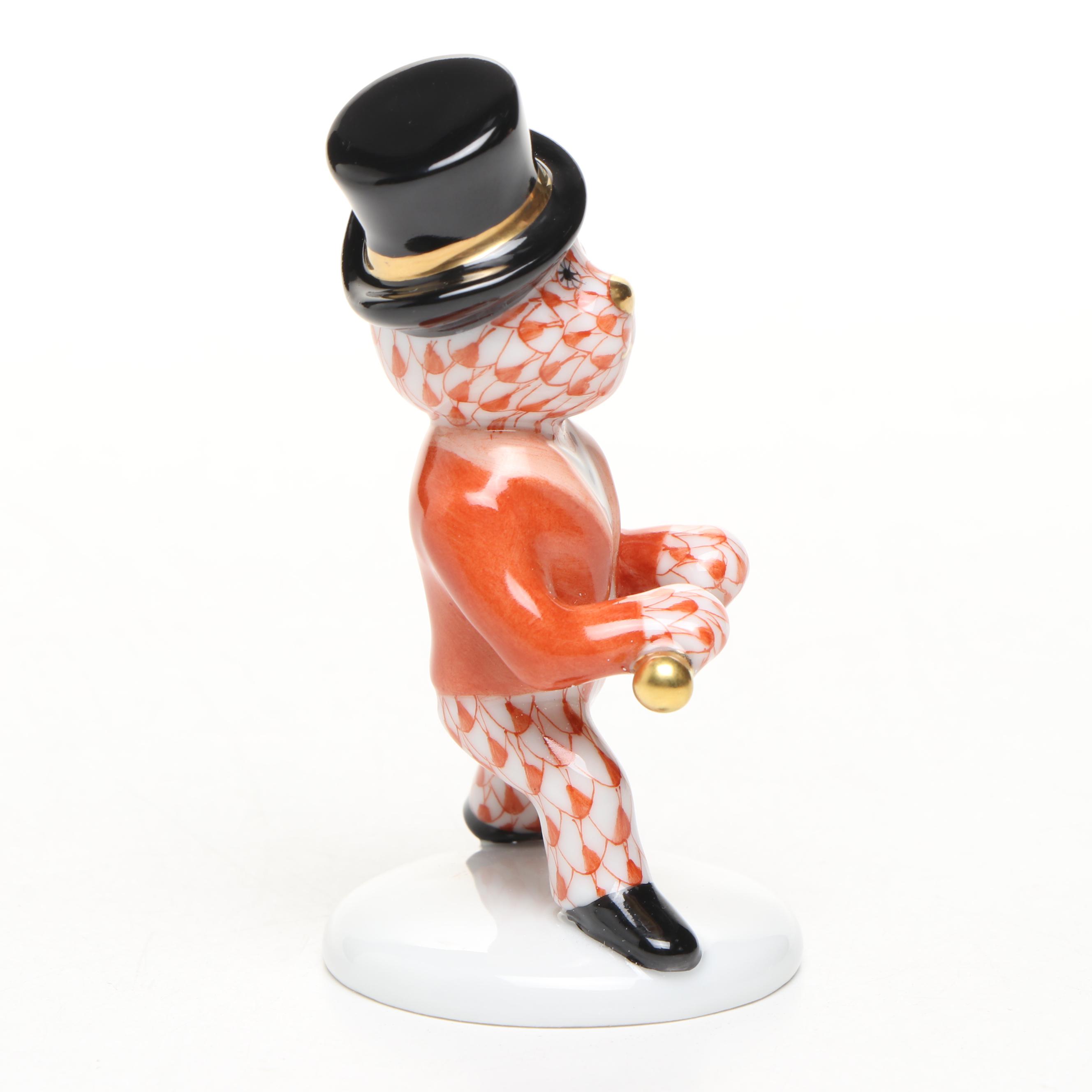 Herend Rust Fishnet with Gold "Tap Dance Bear" Porcelain Figurine