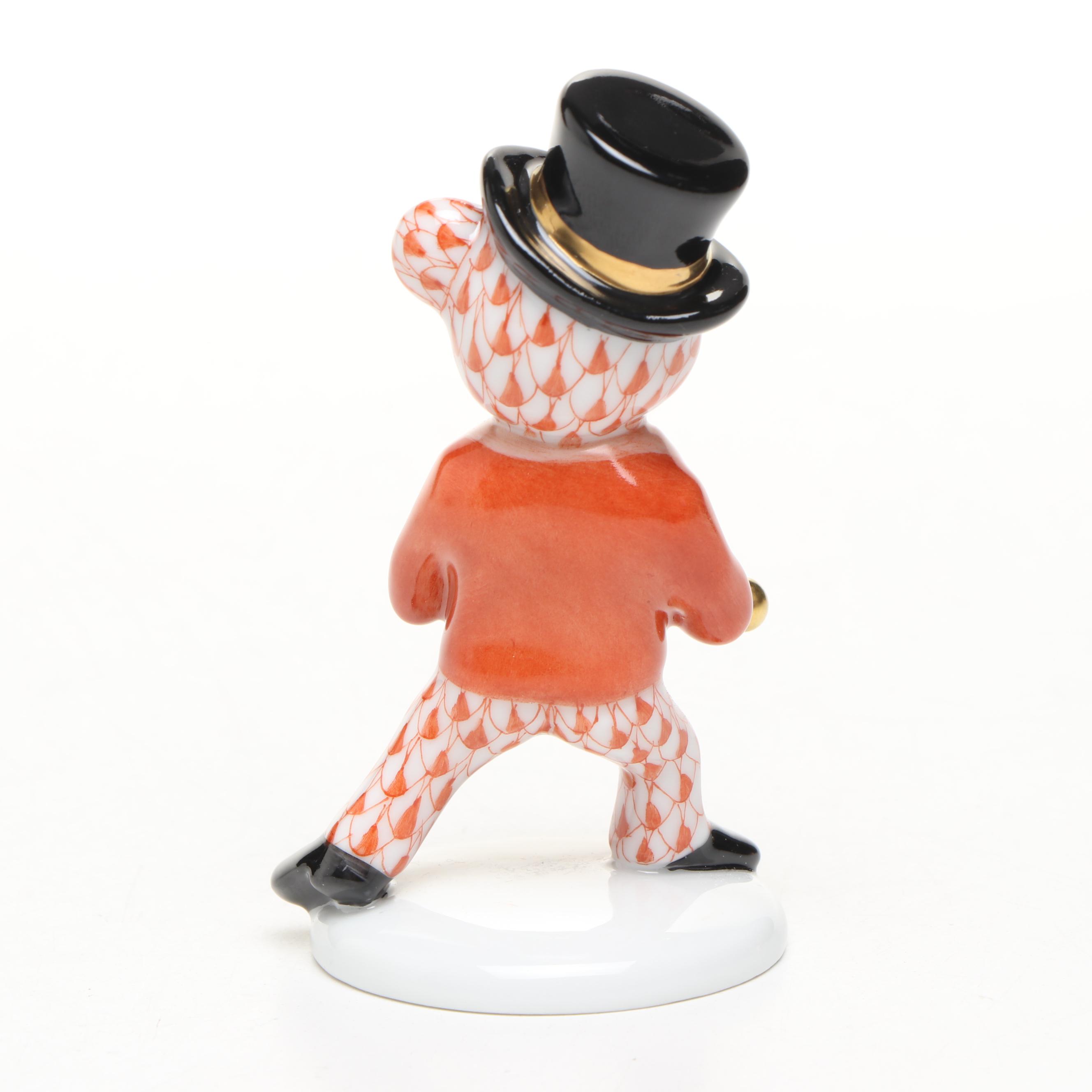 Herend Rust Fishnet with Gold "Tap Dance Bear" Porcelain Figurine