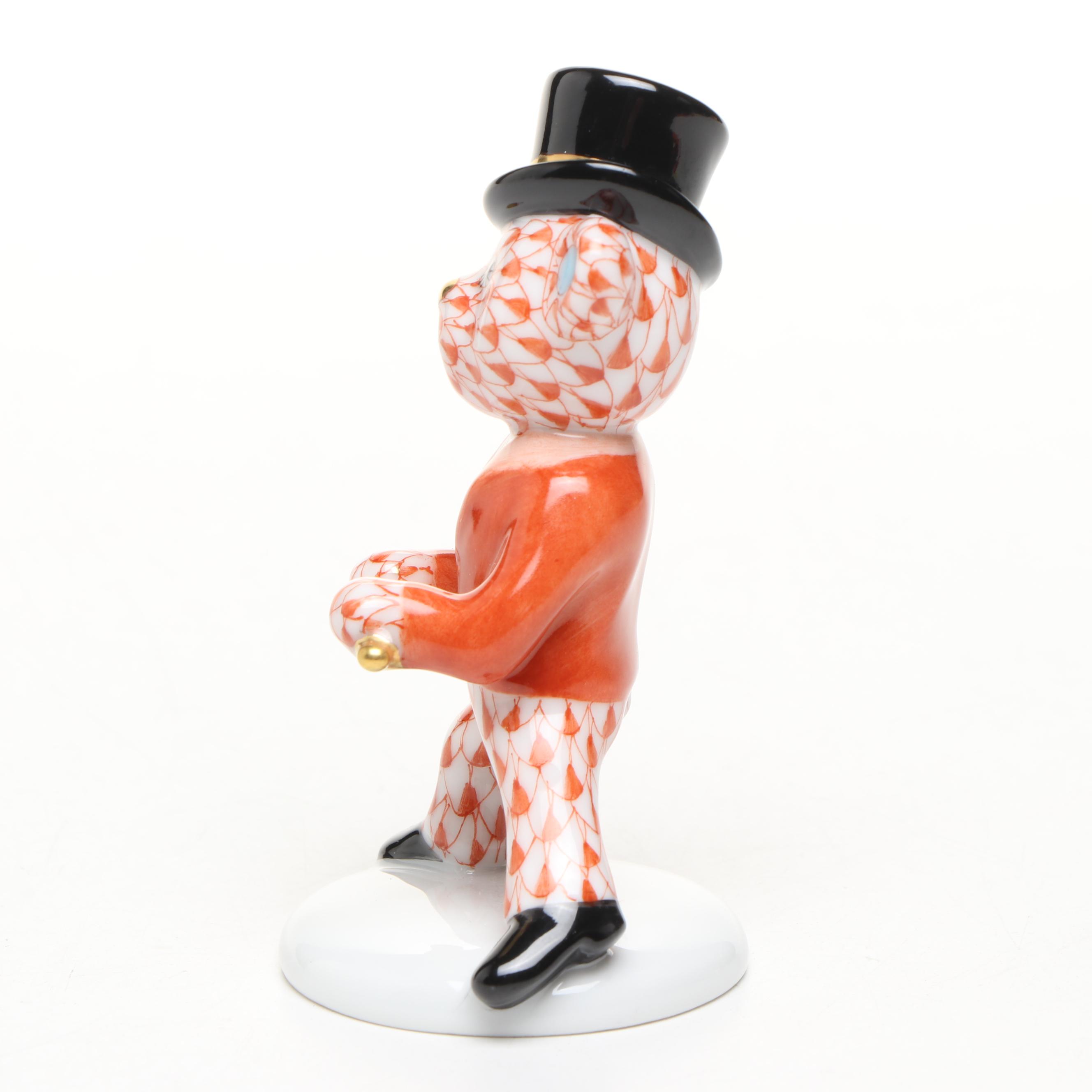 Herend Rust Fishnet with Gold "Tap Dance Bear" Porcelain Figurine