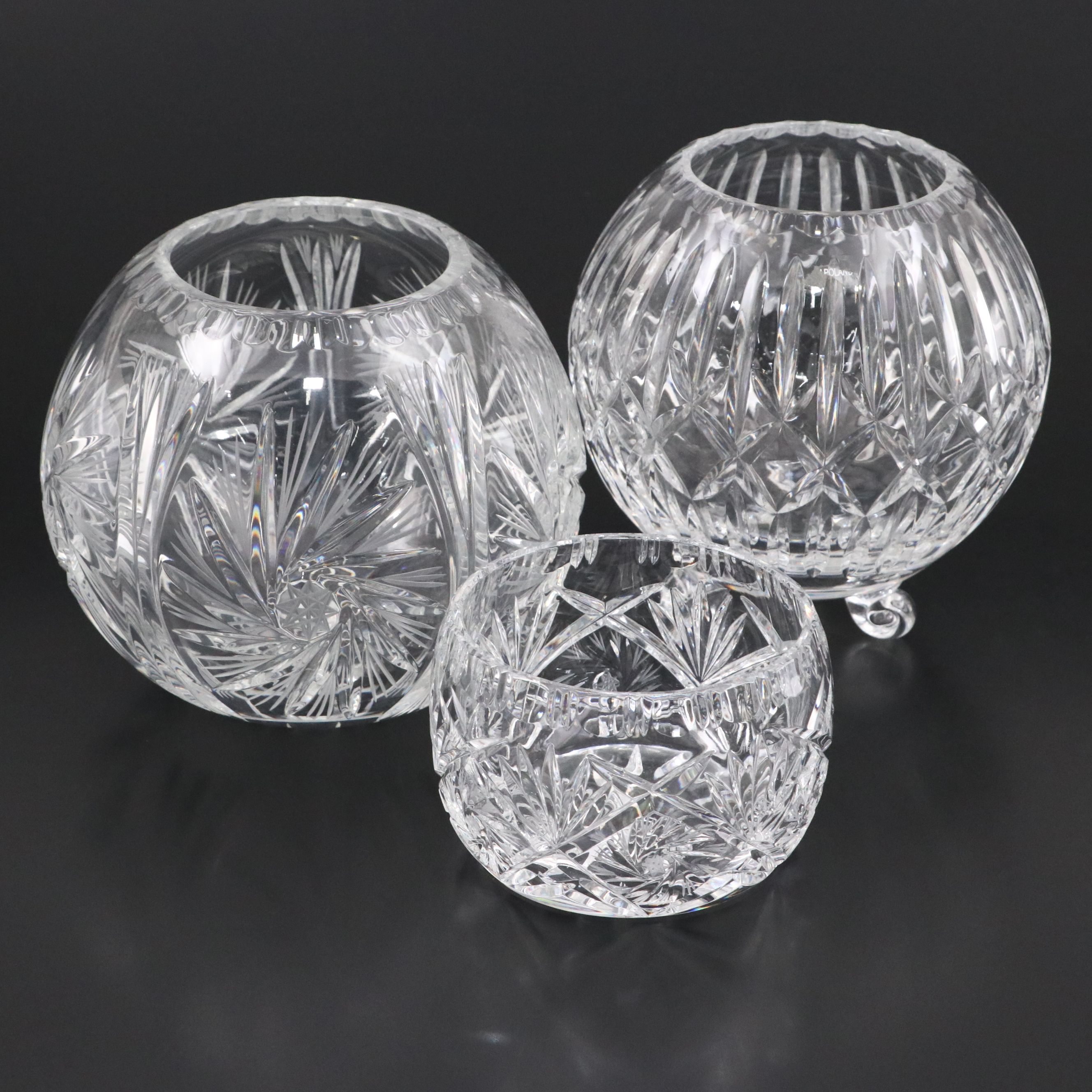 American Brilliant Style Cut Glass and Crystal Rose Bowls