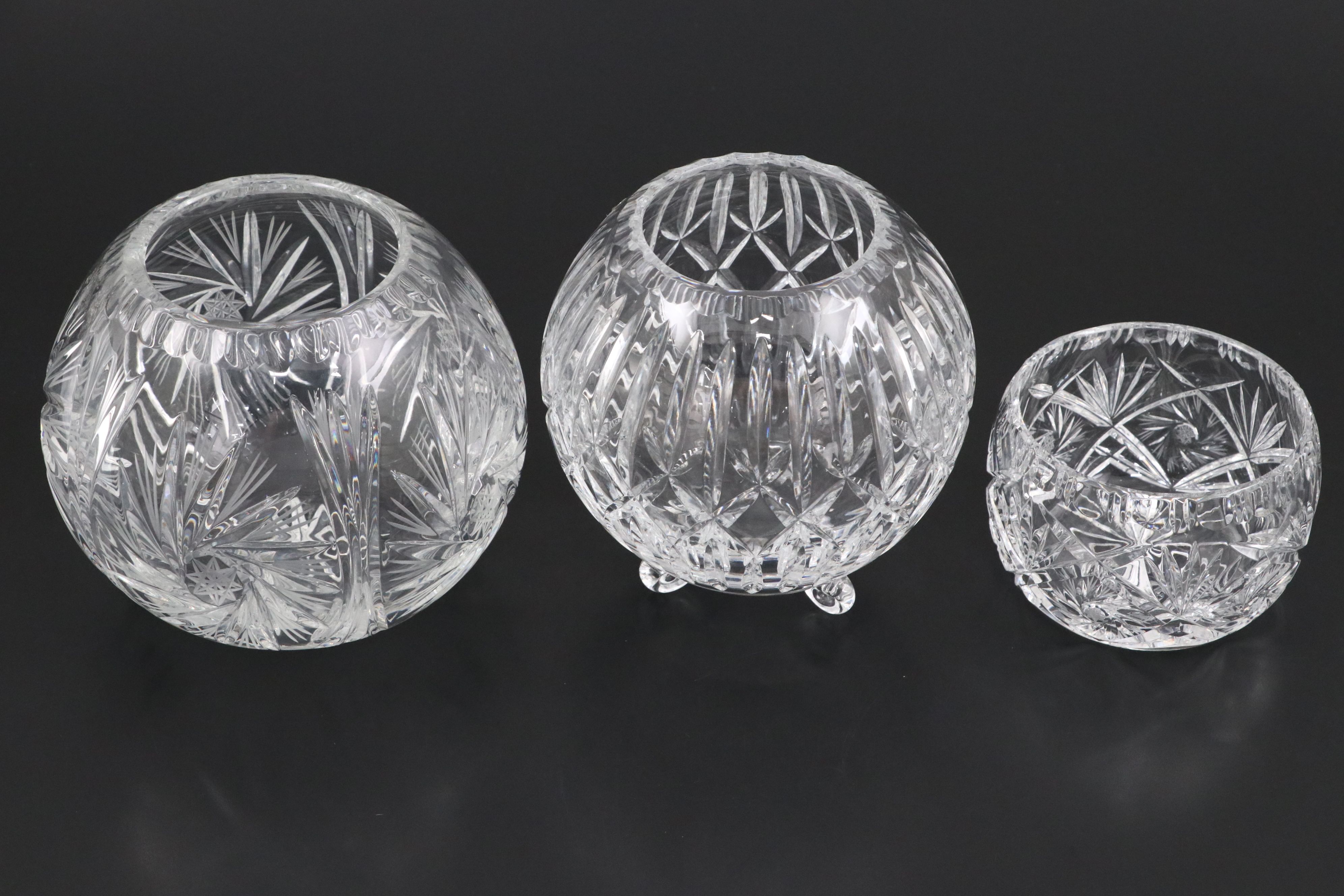 American Brilliant Style Cut Glass and Crystal Rose Bowls
