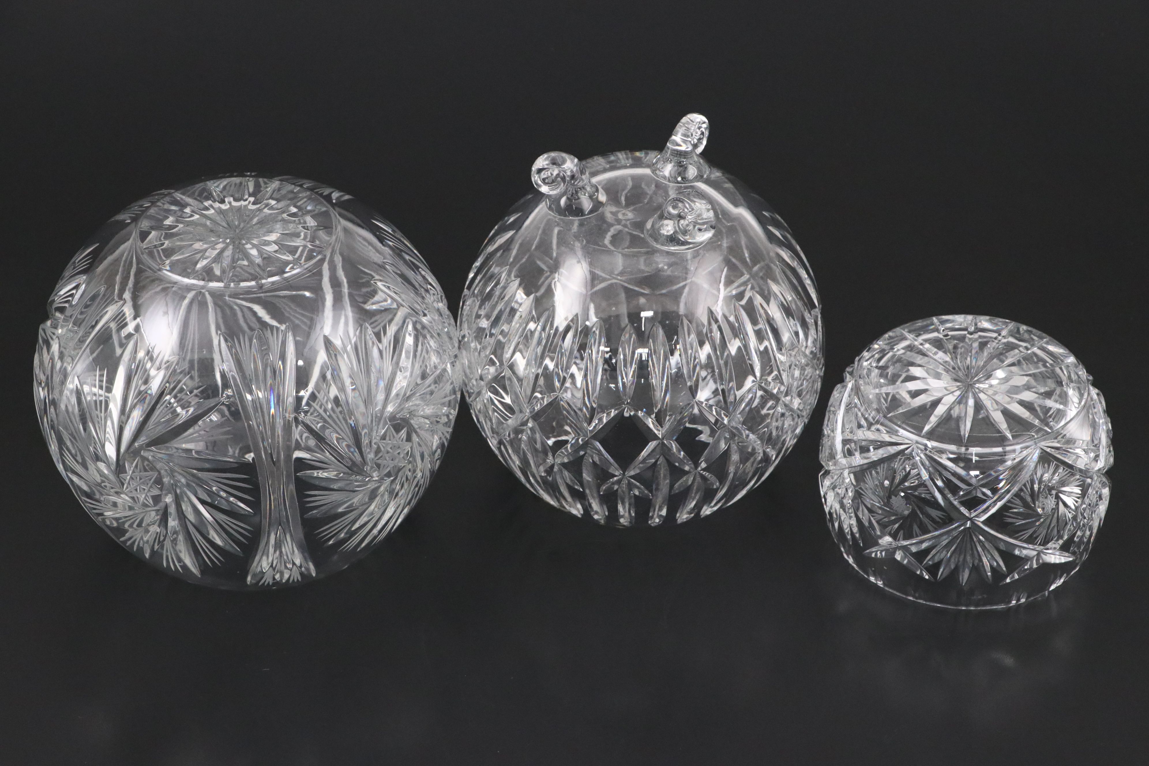 American Brilliant Style Cut Glass and Crystal Rose Bowls