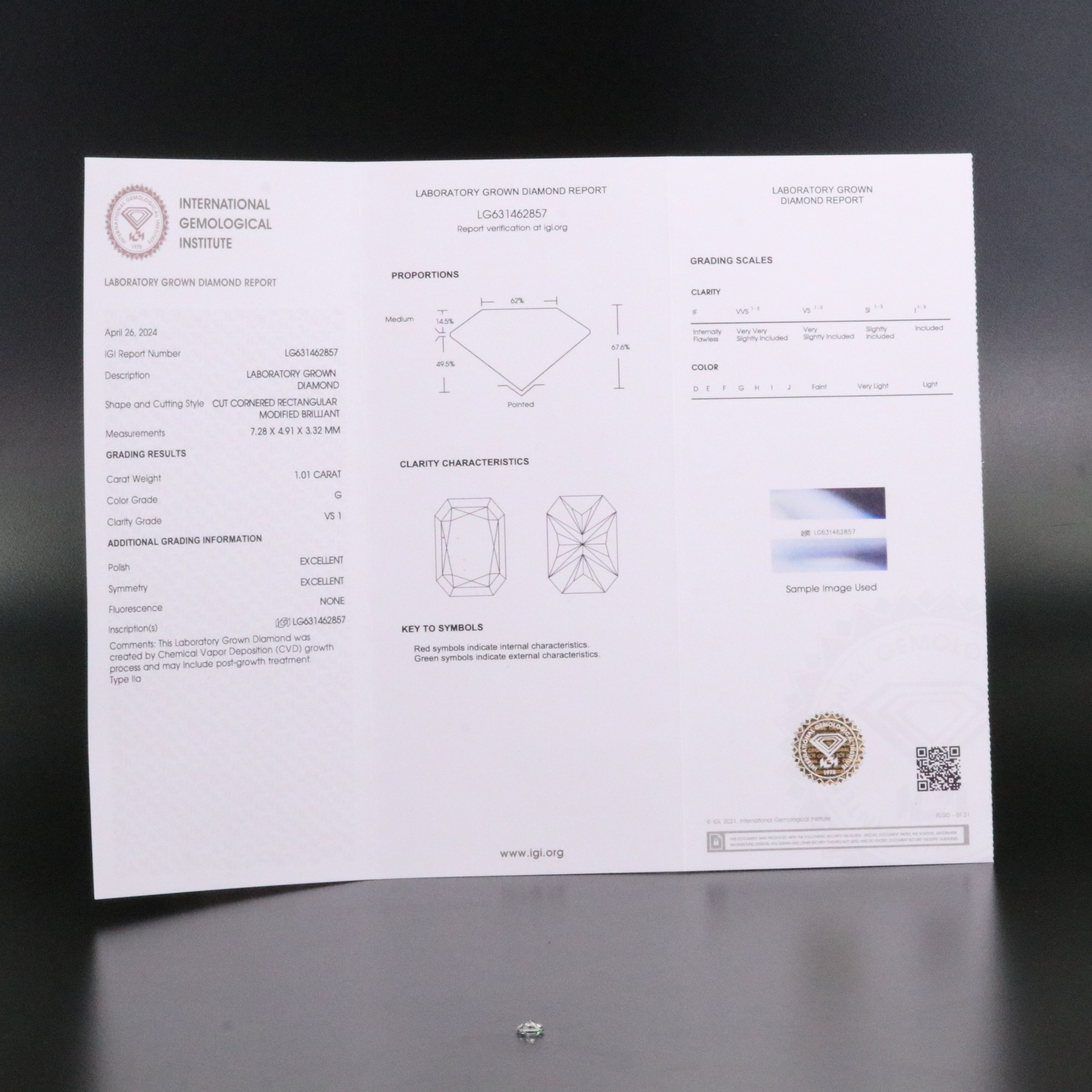 Loose 1.01 CT Lab Grown Diamond with IGI Report