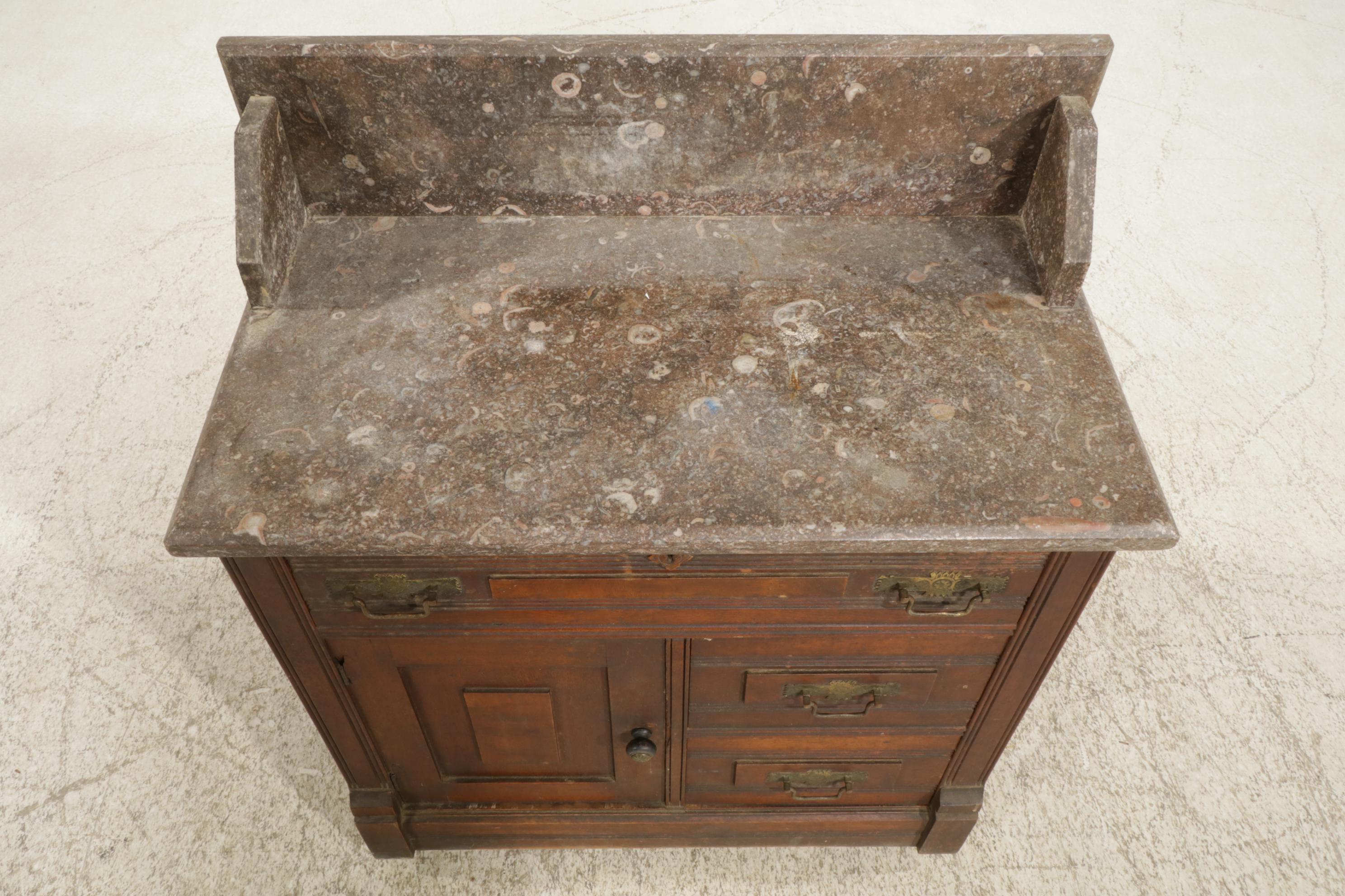 American Aesthetic Walnut Washstand with Marble Top