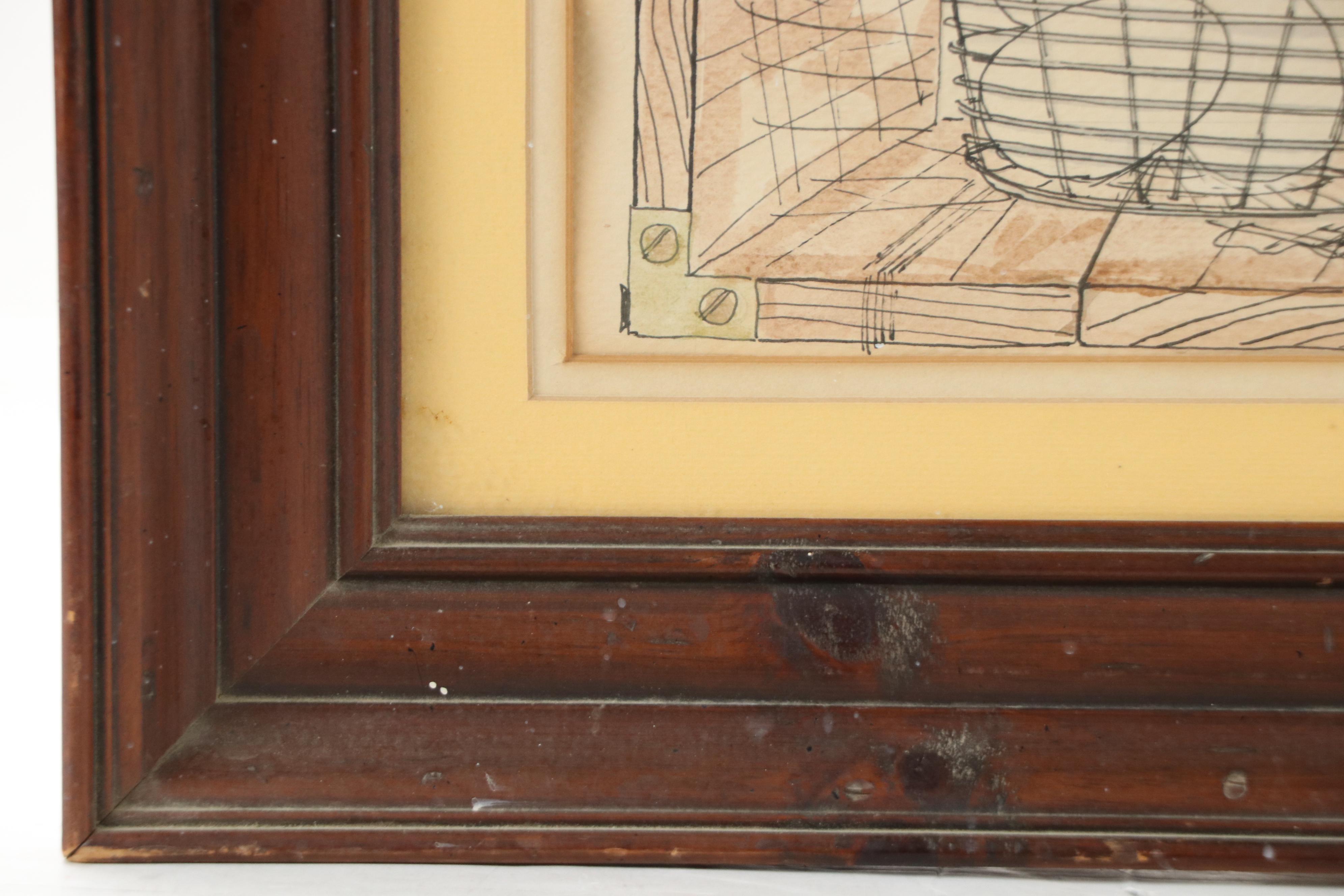 R. Kessler Pen and Ink With Watercolor Drawing "Egg Cabinet"