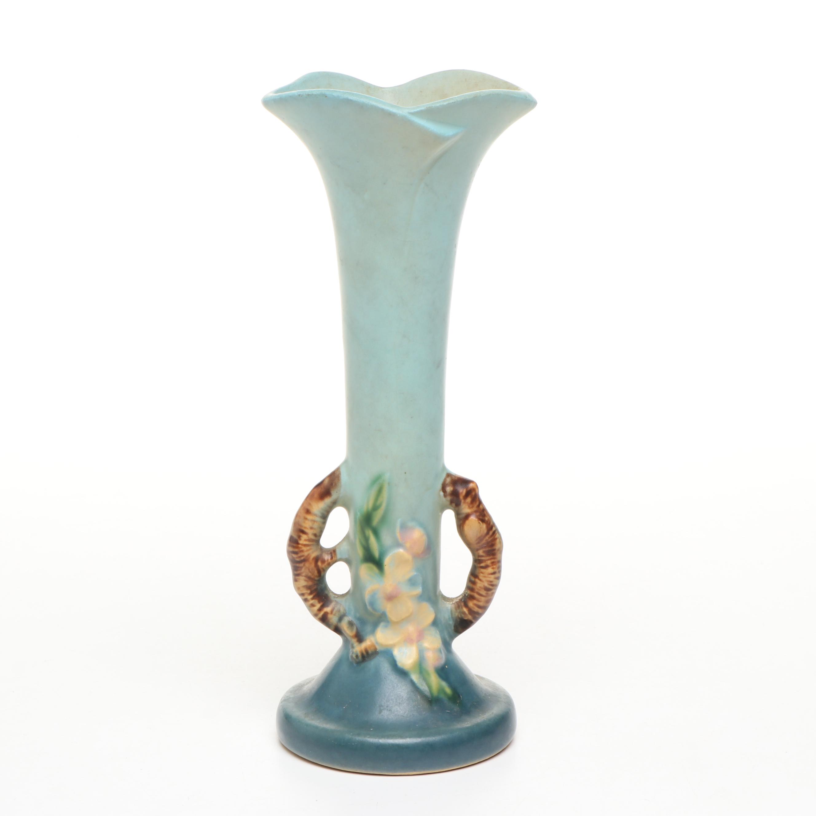 Roseville "Apple Blossom" Ceramic Bud Vase with Crystal Bowl