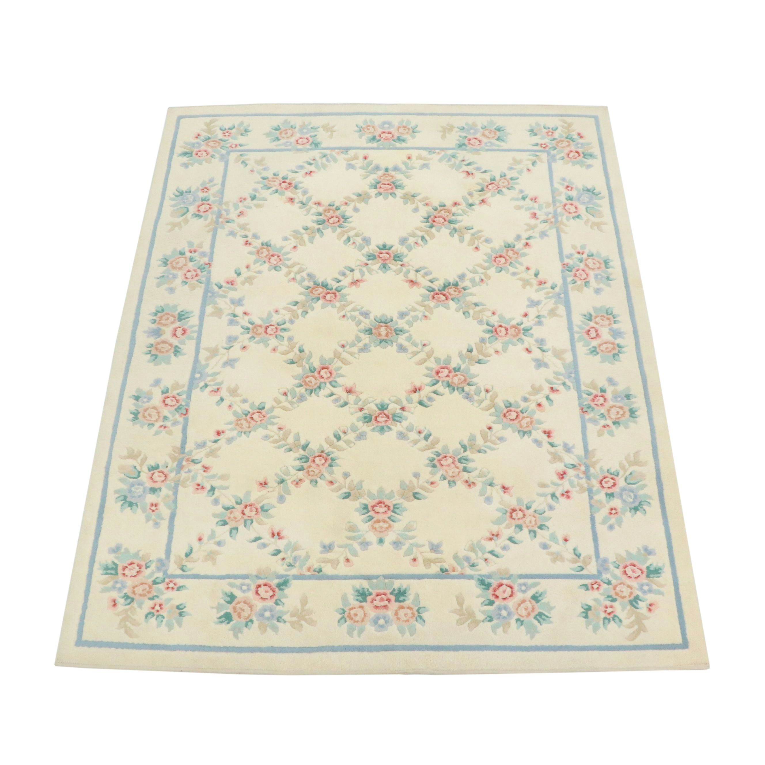 8'1 x 10'4 Hand-Knotted Chinese Pastel Floral Trellis Area Rug