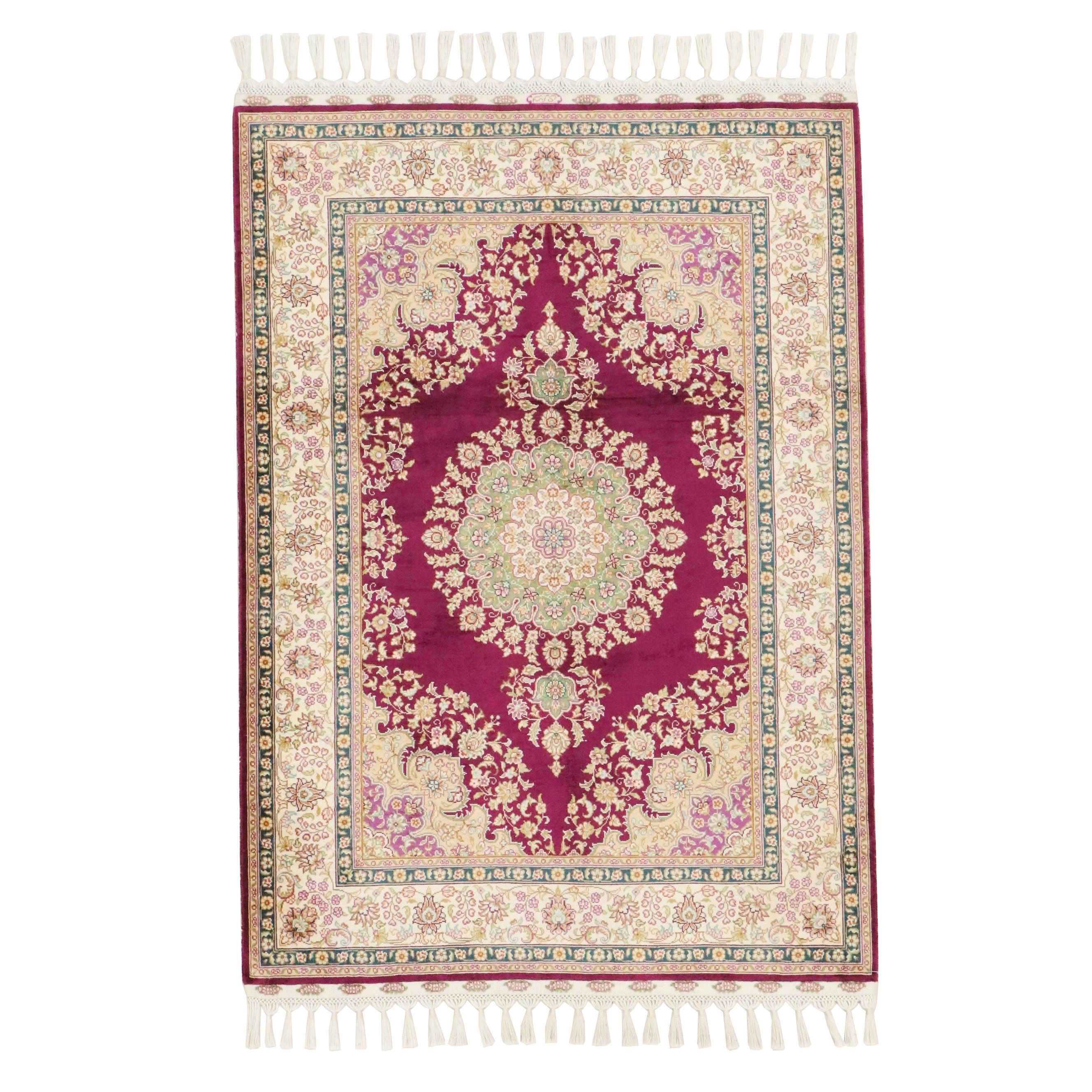 3'6 x 5'7 Hand-Knotted Persian Qom Silk Area Rug