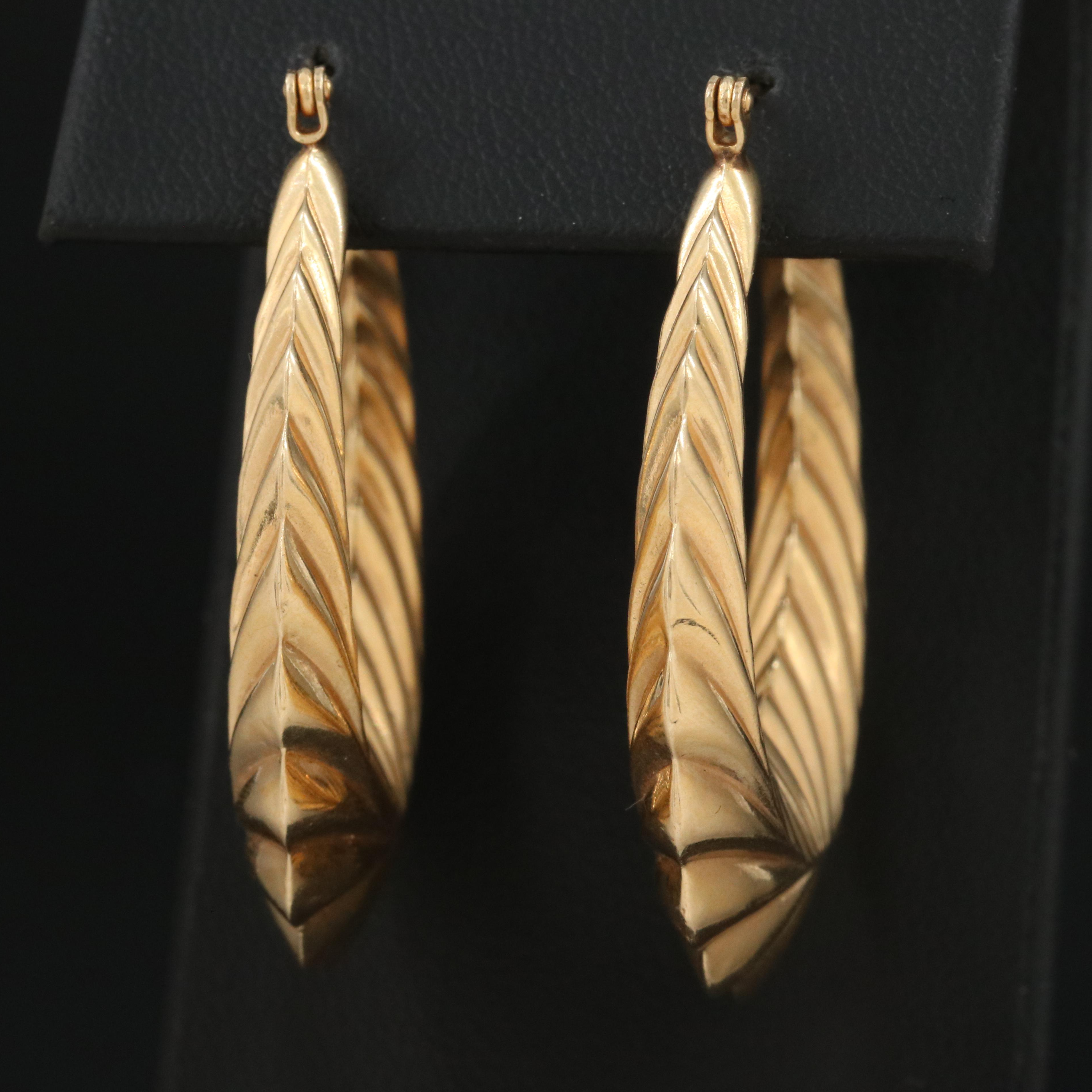 14K Fluted Hoops