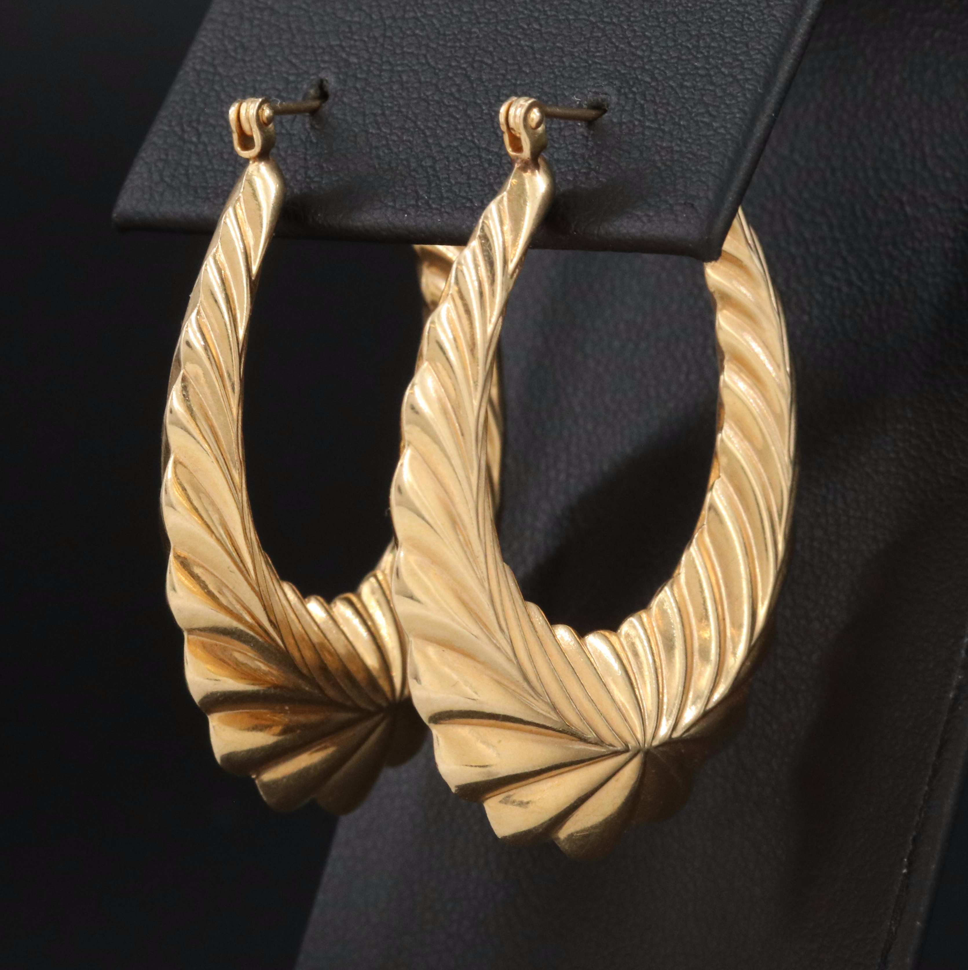 14K Fluted Hoops