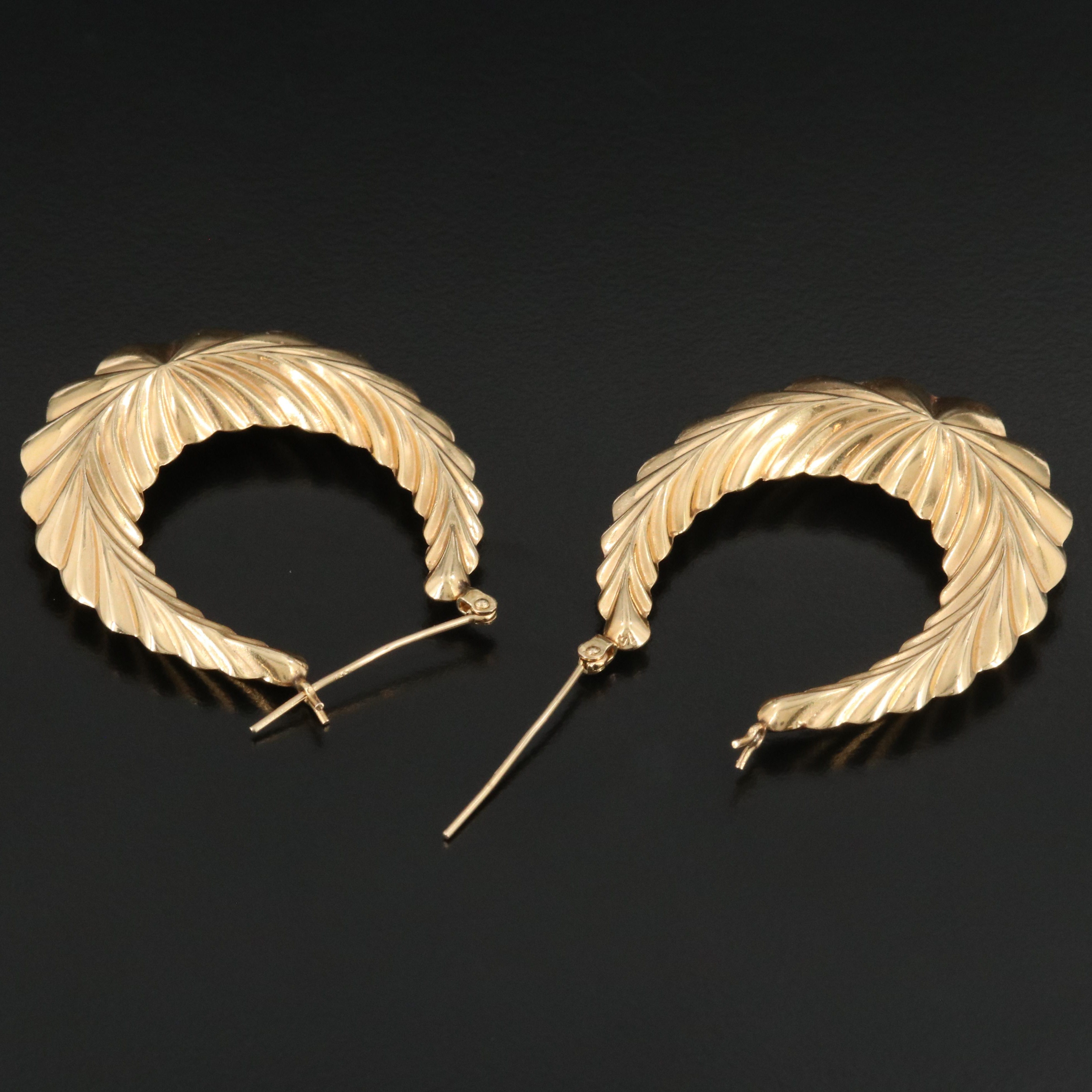 14K Fluted Hoops
