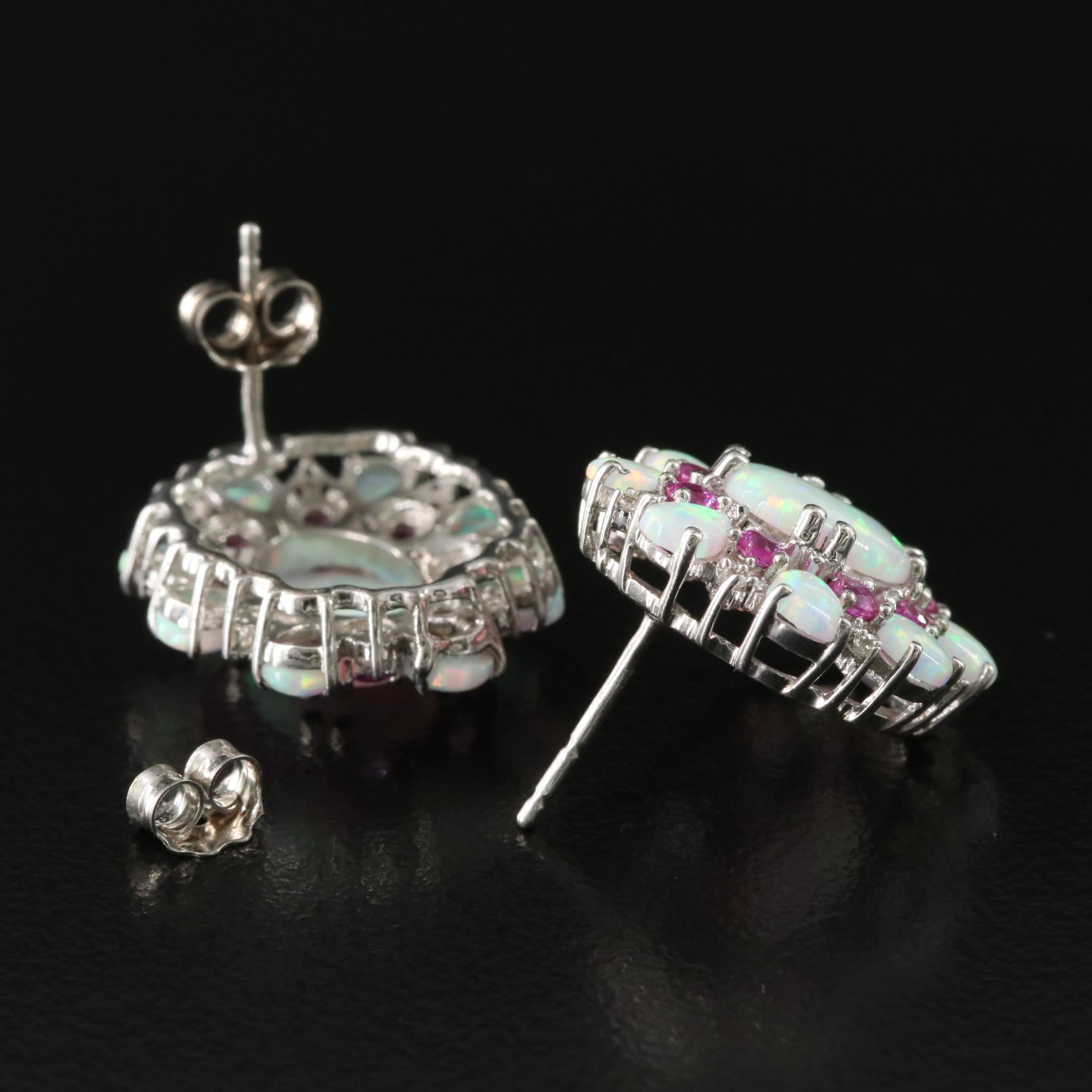 Sterling Opal, Pink and White Sapphire Earrings