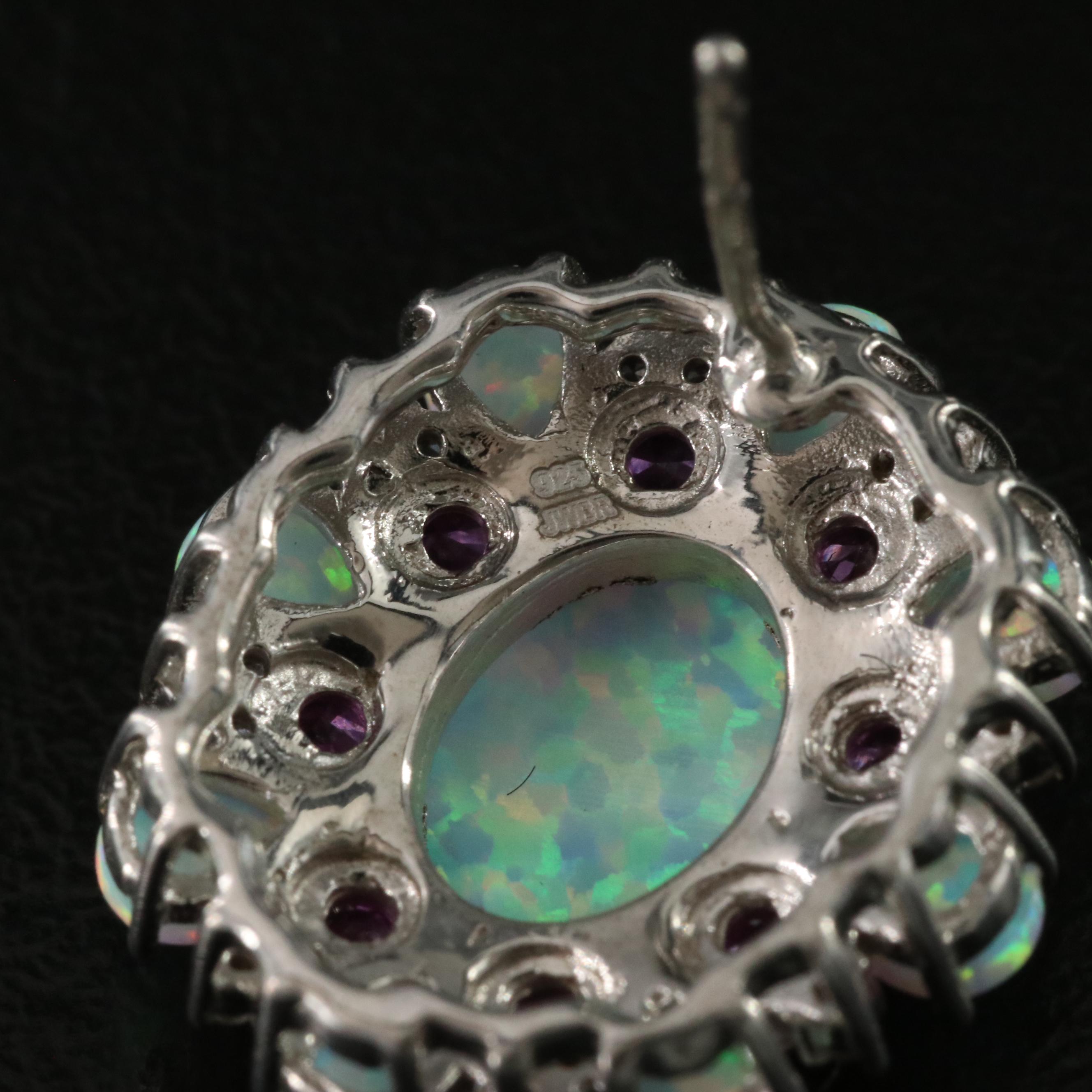 Sterling Opal, Pink and White Sapphire Earrings