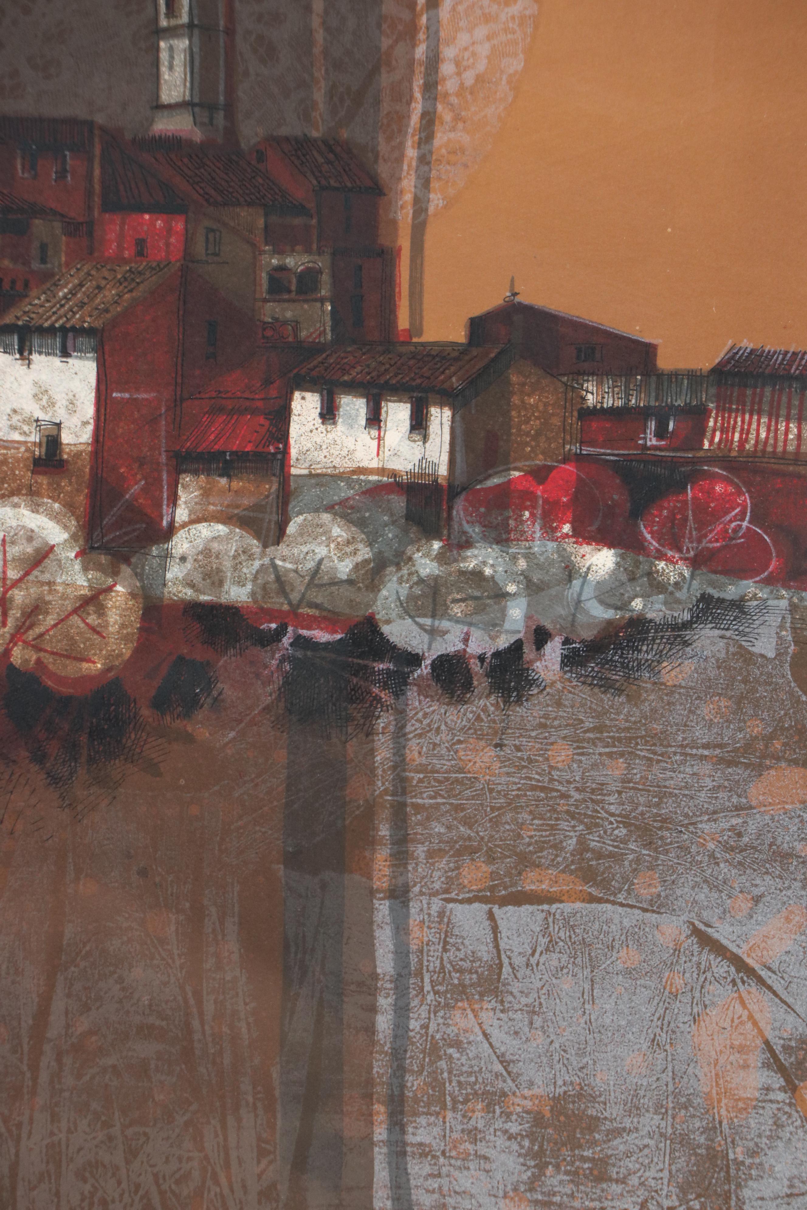 Àlvar Suñol Munoz-Ramos Color Lithograph "The Village in the Night"