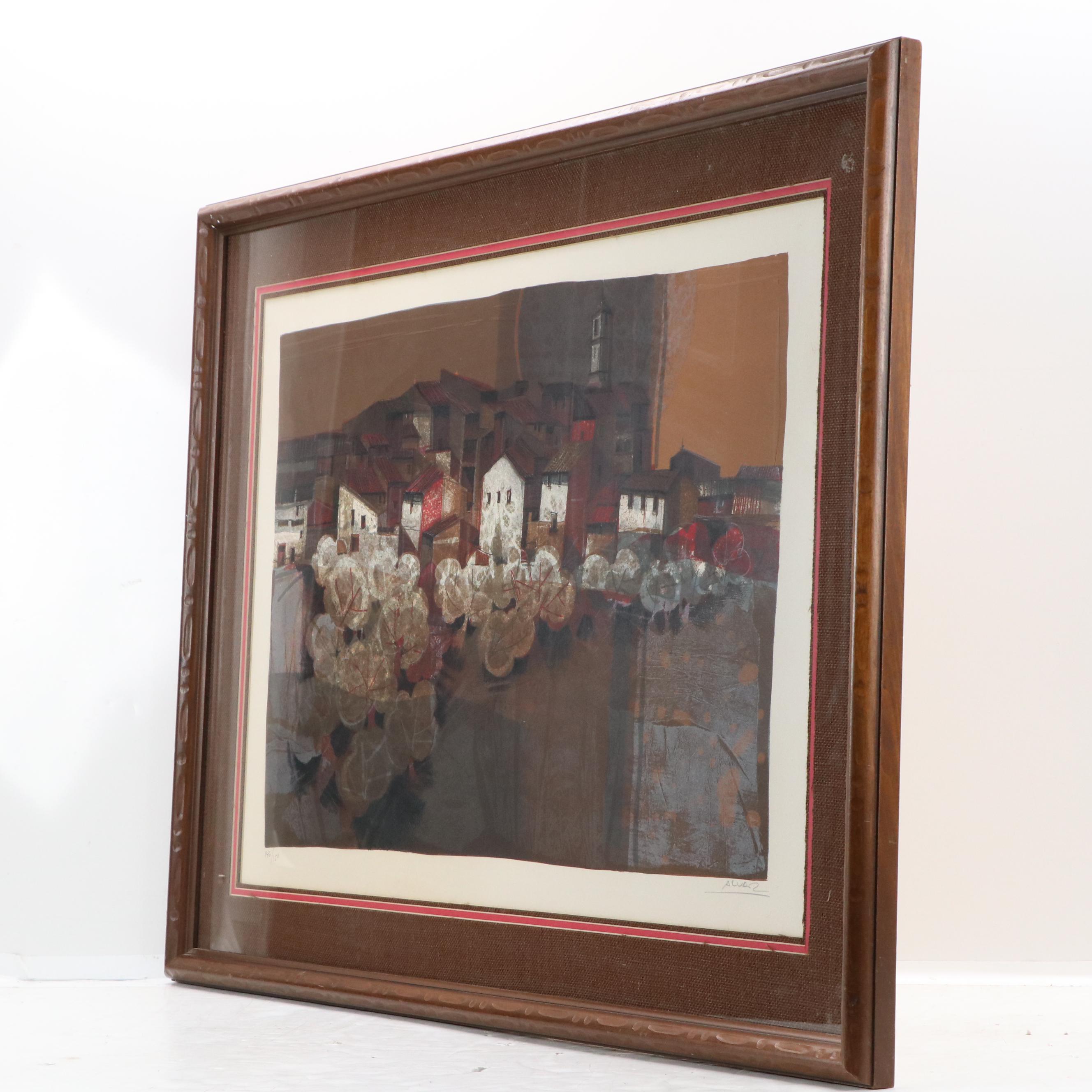 Àlvar Suñol Munoz-Ramos Color Lithograph "The Village in the Night"