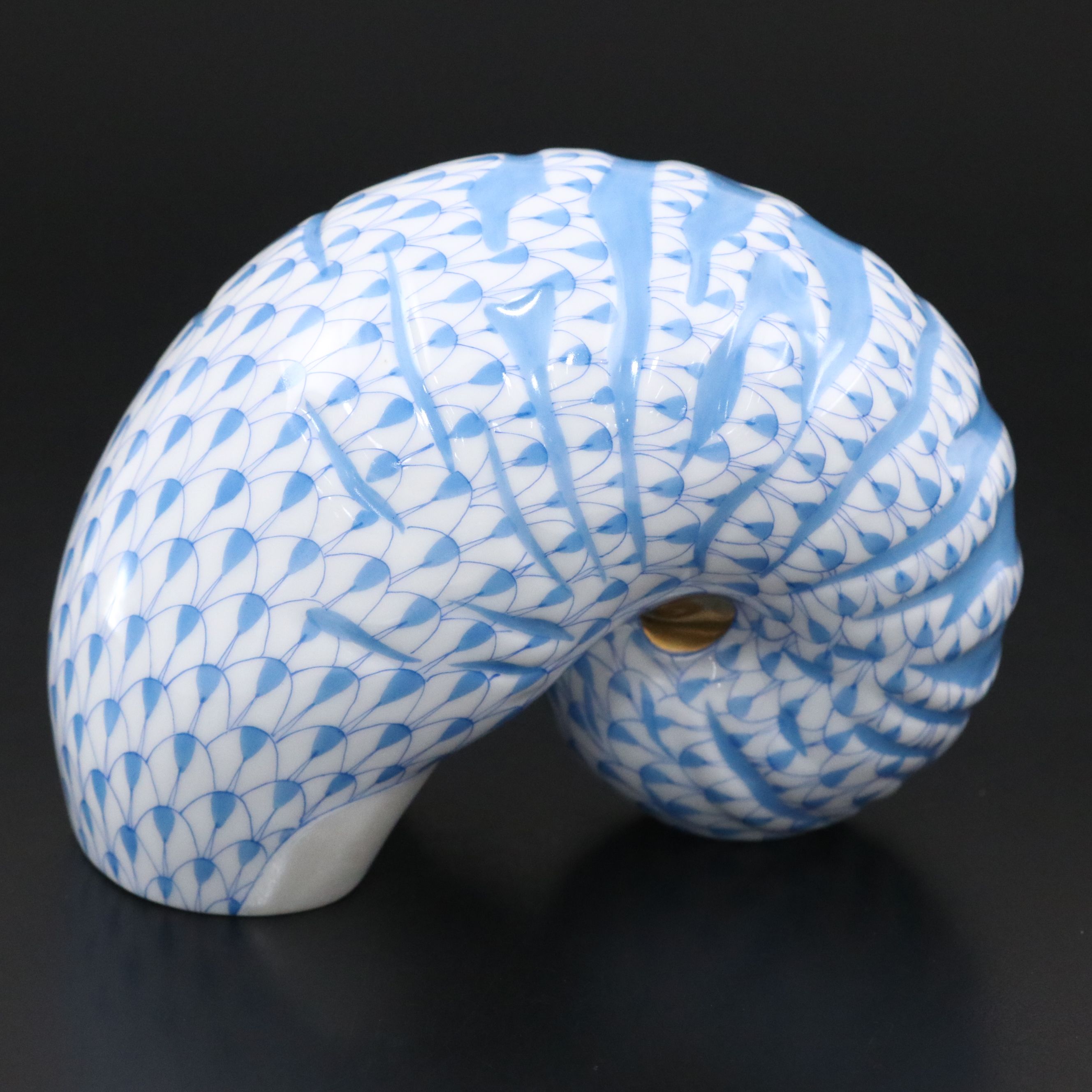 Herend Blue Fishnet with Gold "Nautilus Shell" Porcelain Figurine