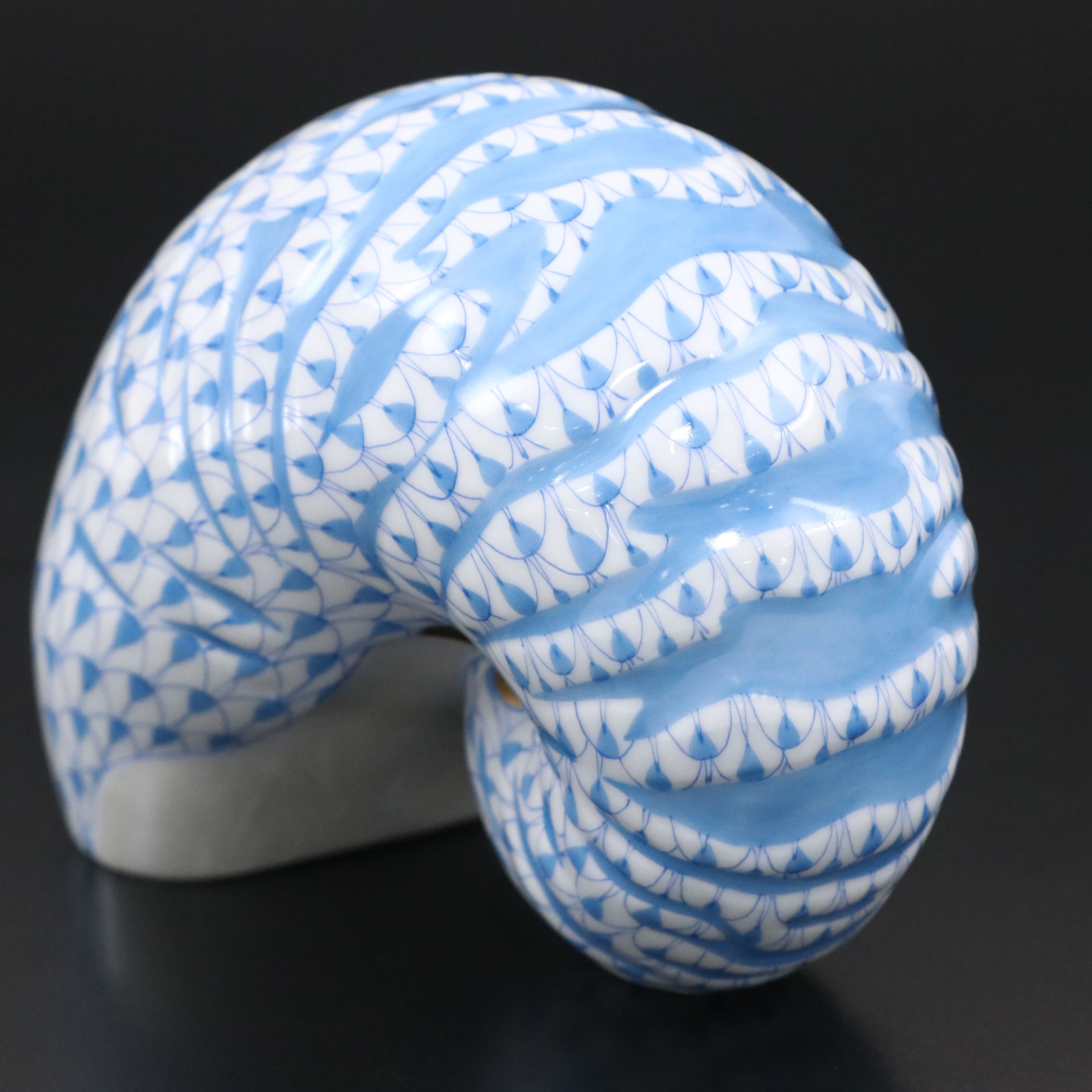 Herend Blue Fishnet with Gold "Nautilus Shell" Porcelain Figurine