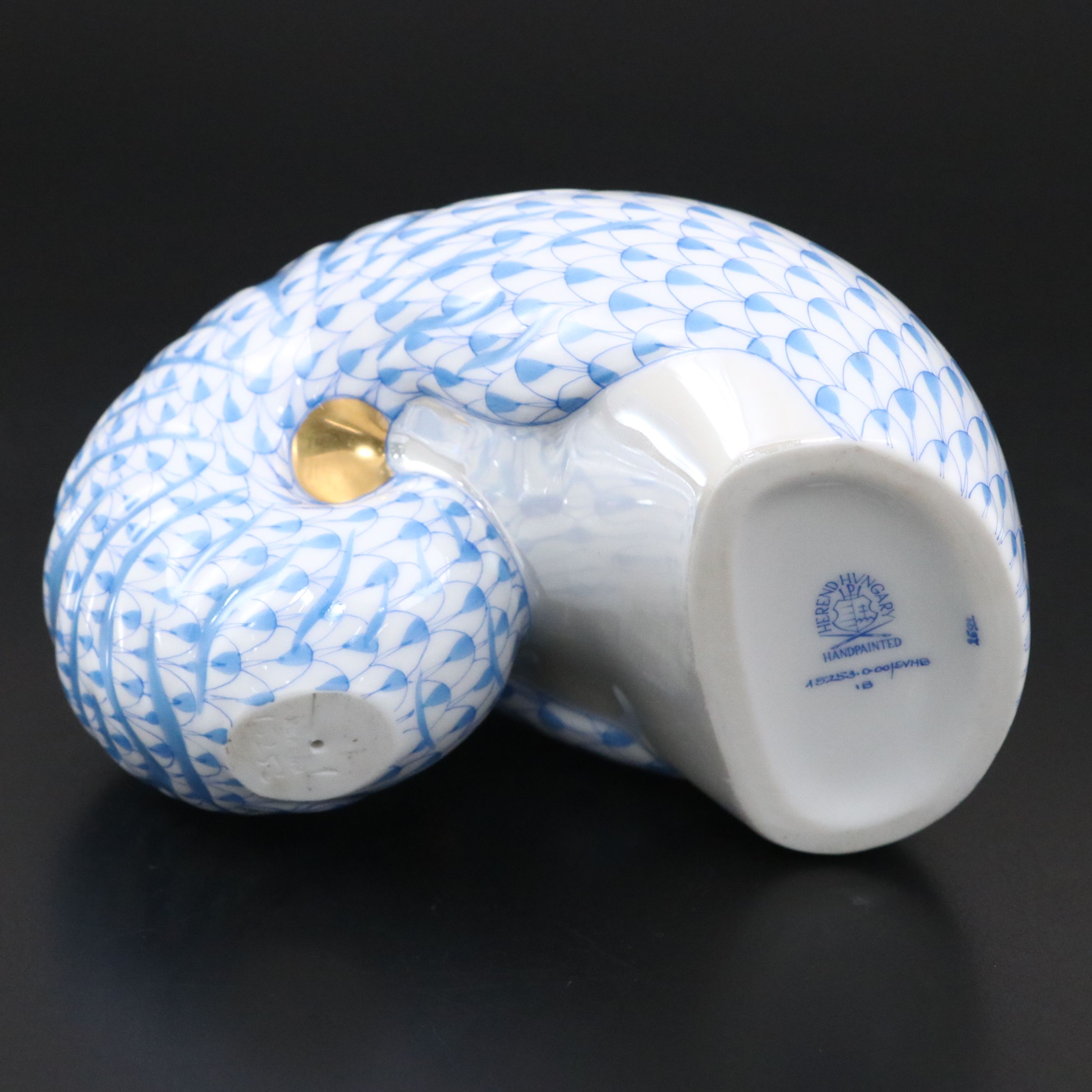 Herend Blue Fishnet with Gold "Nautilus Shell" Porcelain Figurine