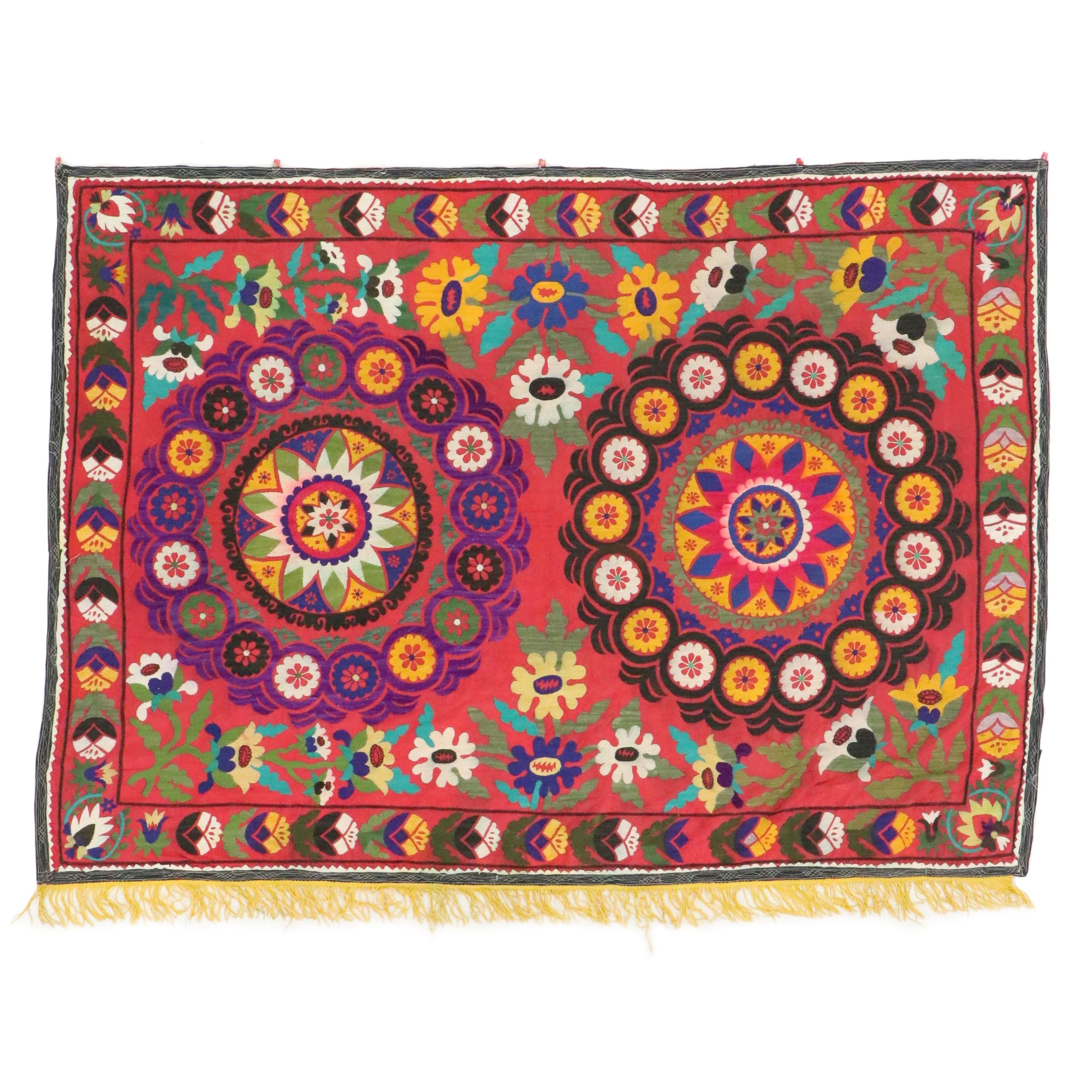 5'5 x 7'1 Handmade Uzbek Suzani Embroidery Wall Panel