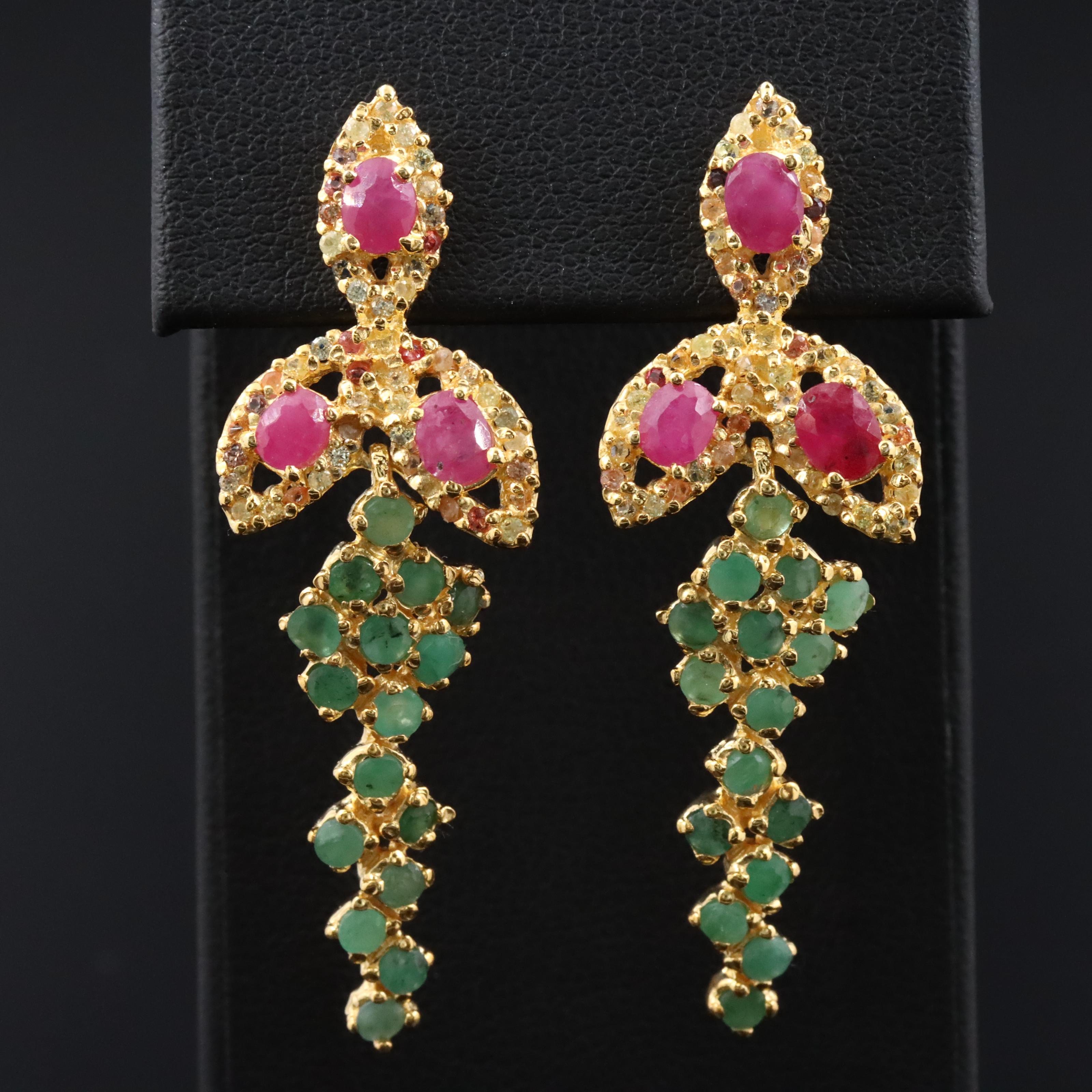 Sterling Ruby, Emerald and Sapphire Earrings