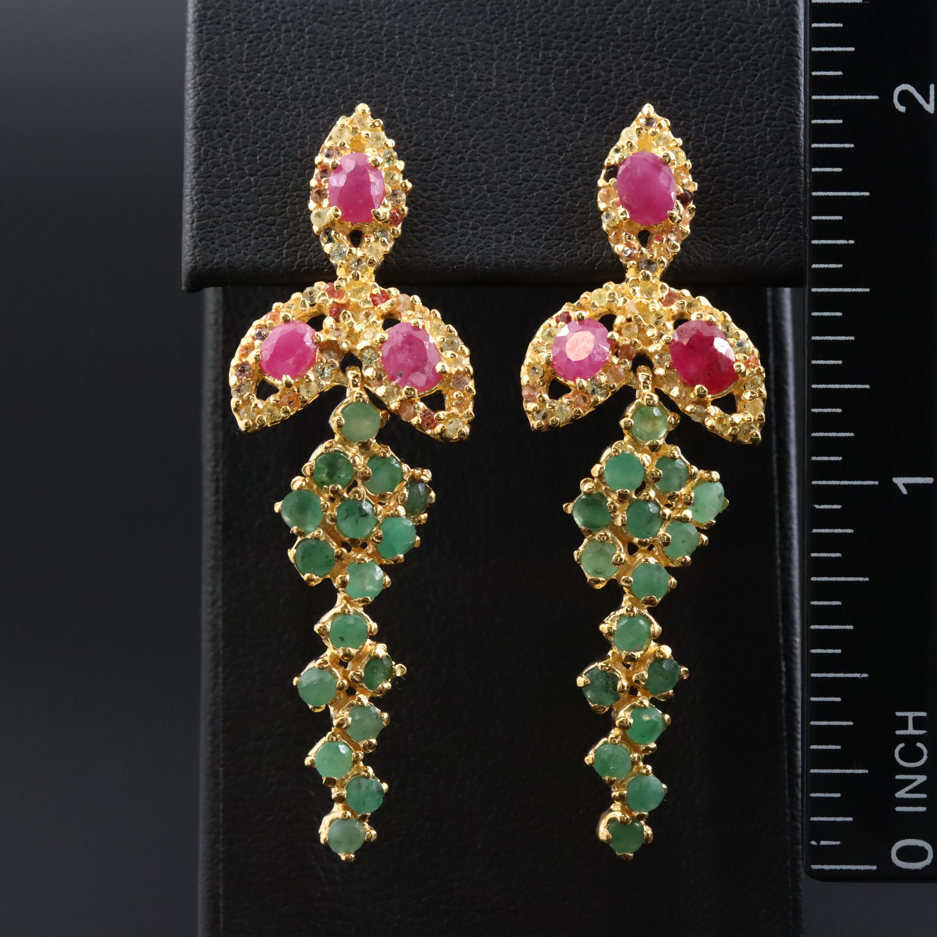 Sterling Ruby, Emerald and Sapphire Earrings