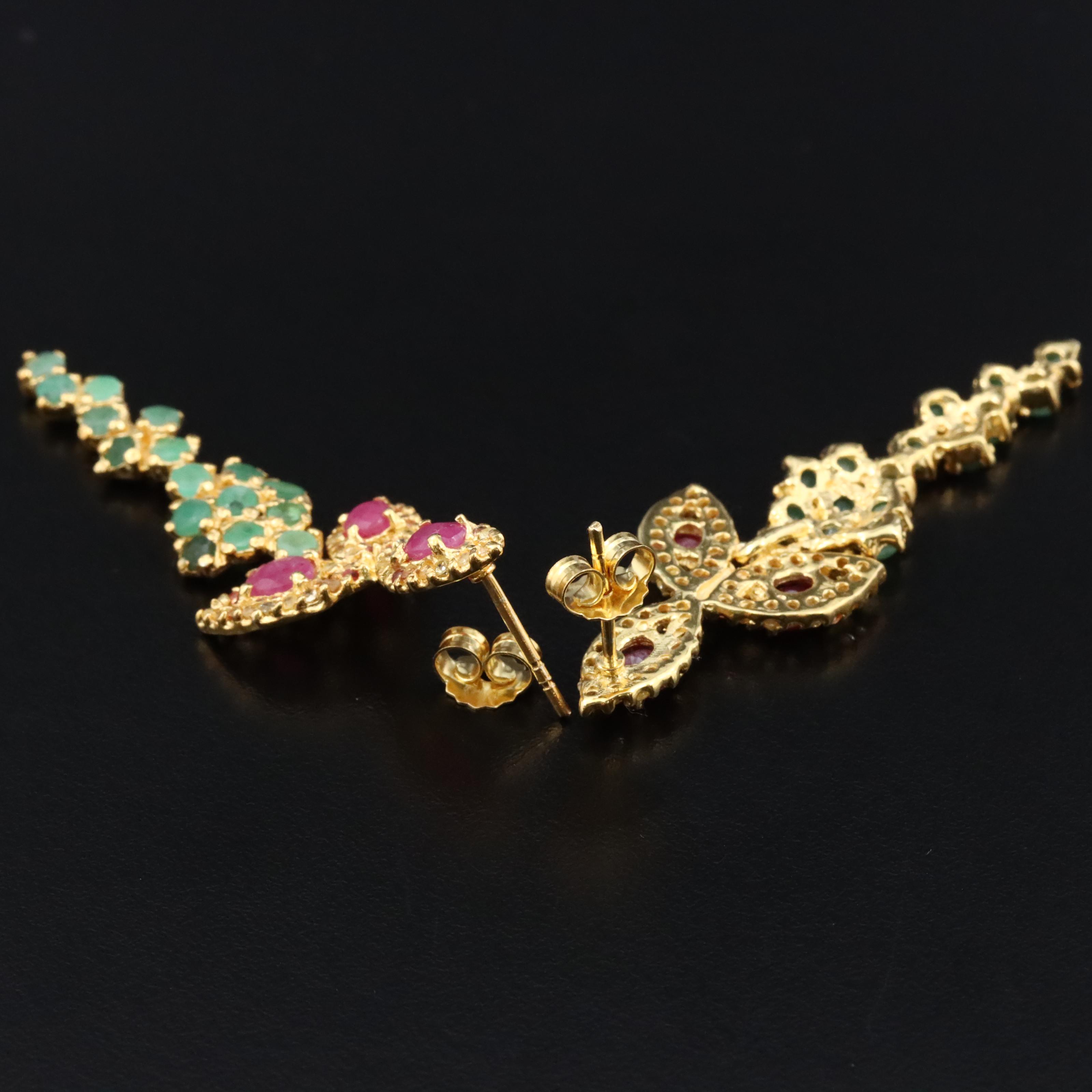 Sterling Ruby, Emerald and Sapphire Earrings