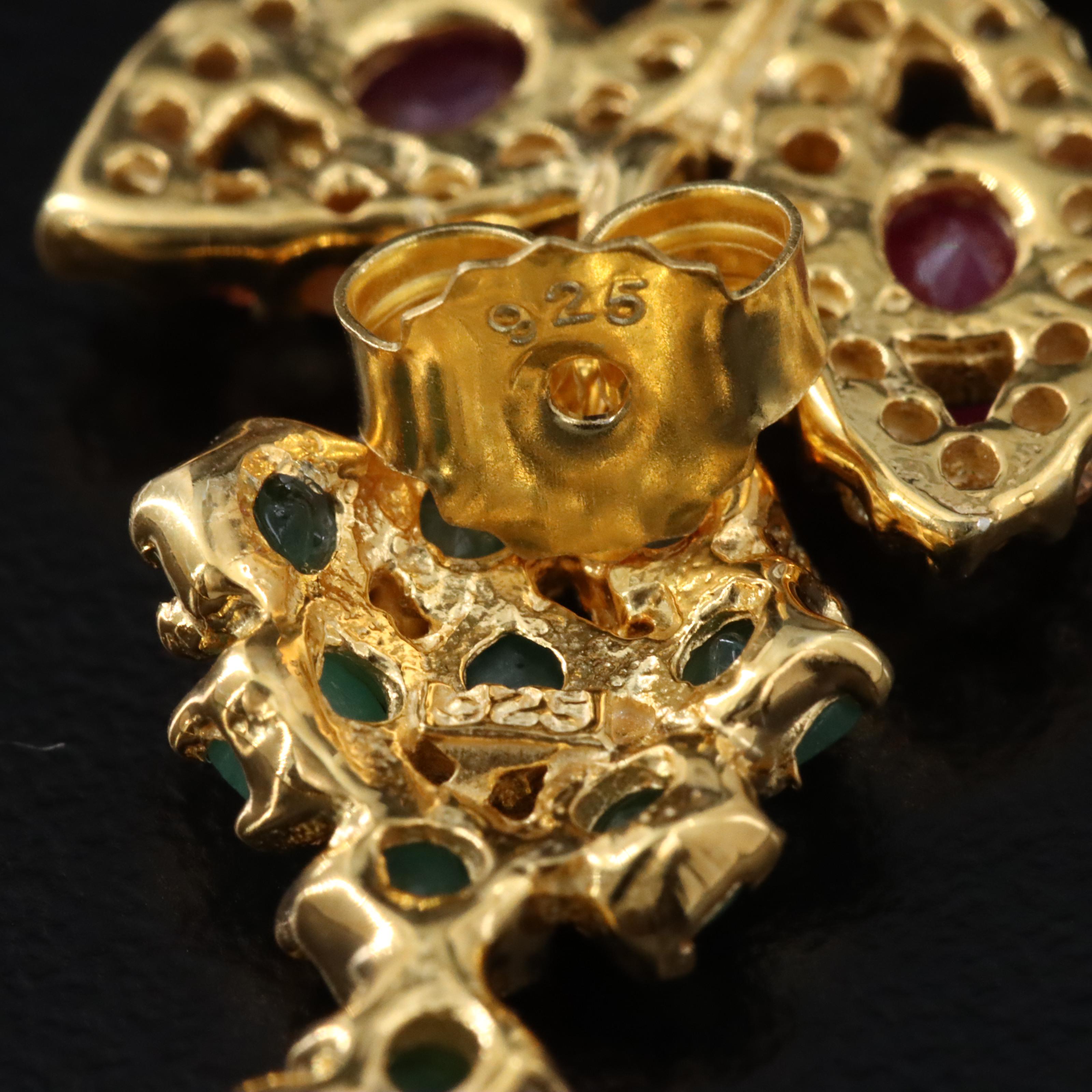 Sterling Ruby, Emerald and Sapphire Earrings