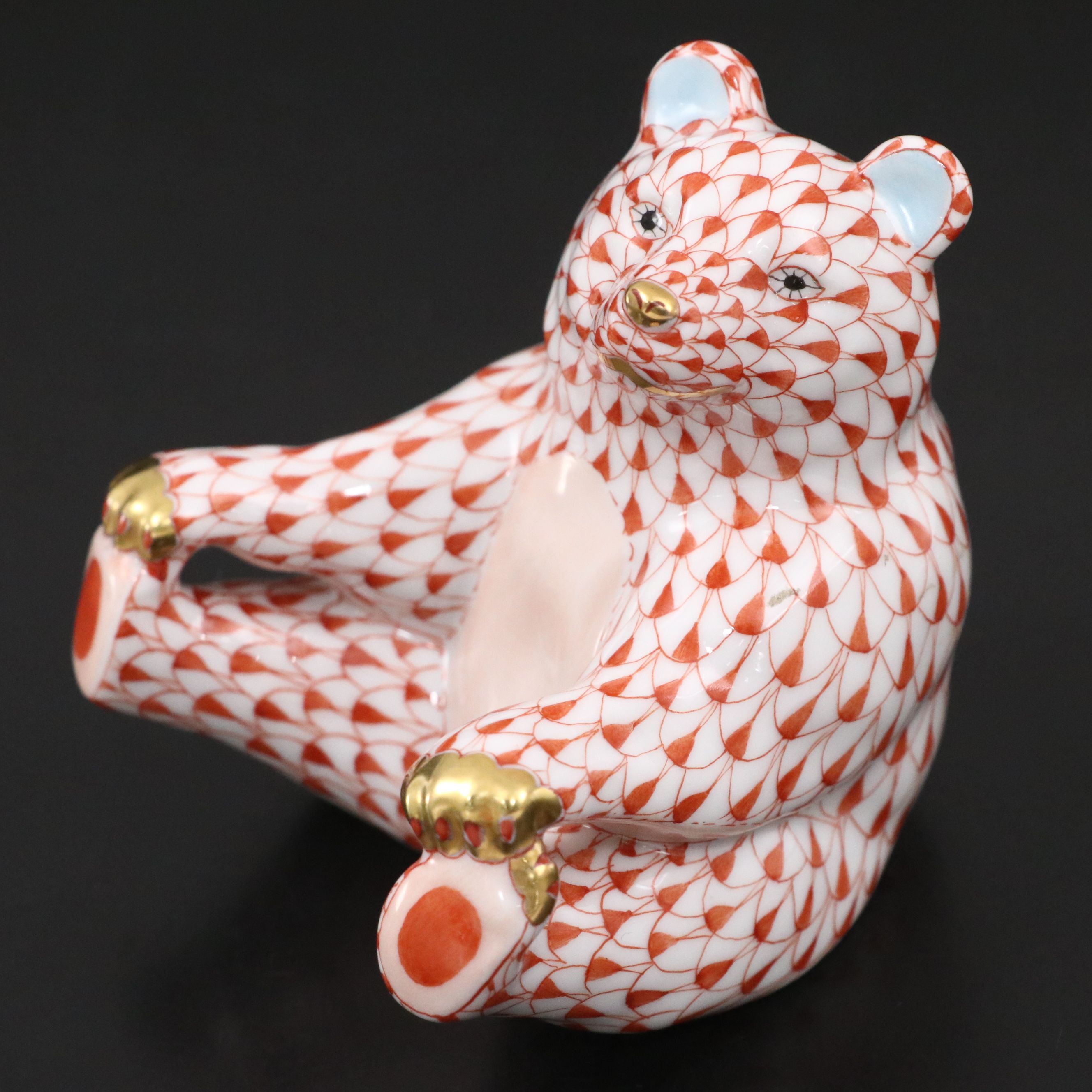 Herend Rust Fishnet with Gold "Bear Playing Footsie" and Other Porcelain Bear