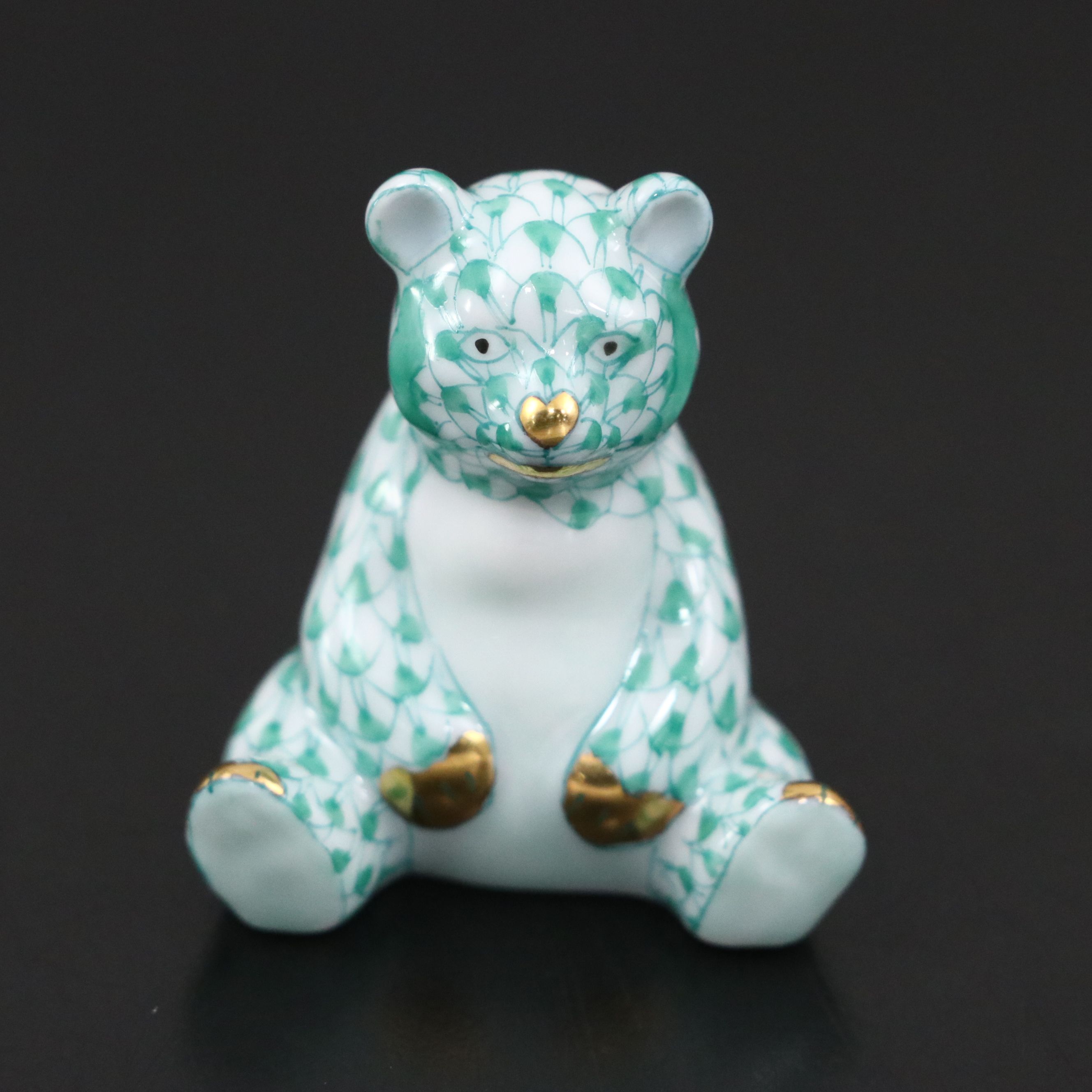 Herend Rust Fishnet with Gold "Bear Playing Footsie" and Other Porcelain Bear