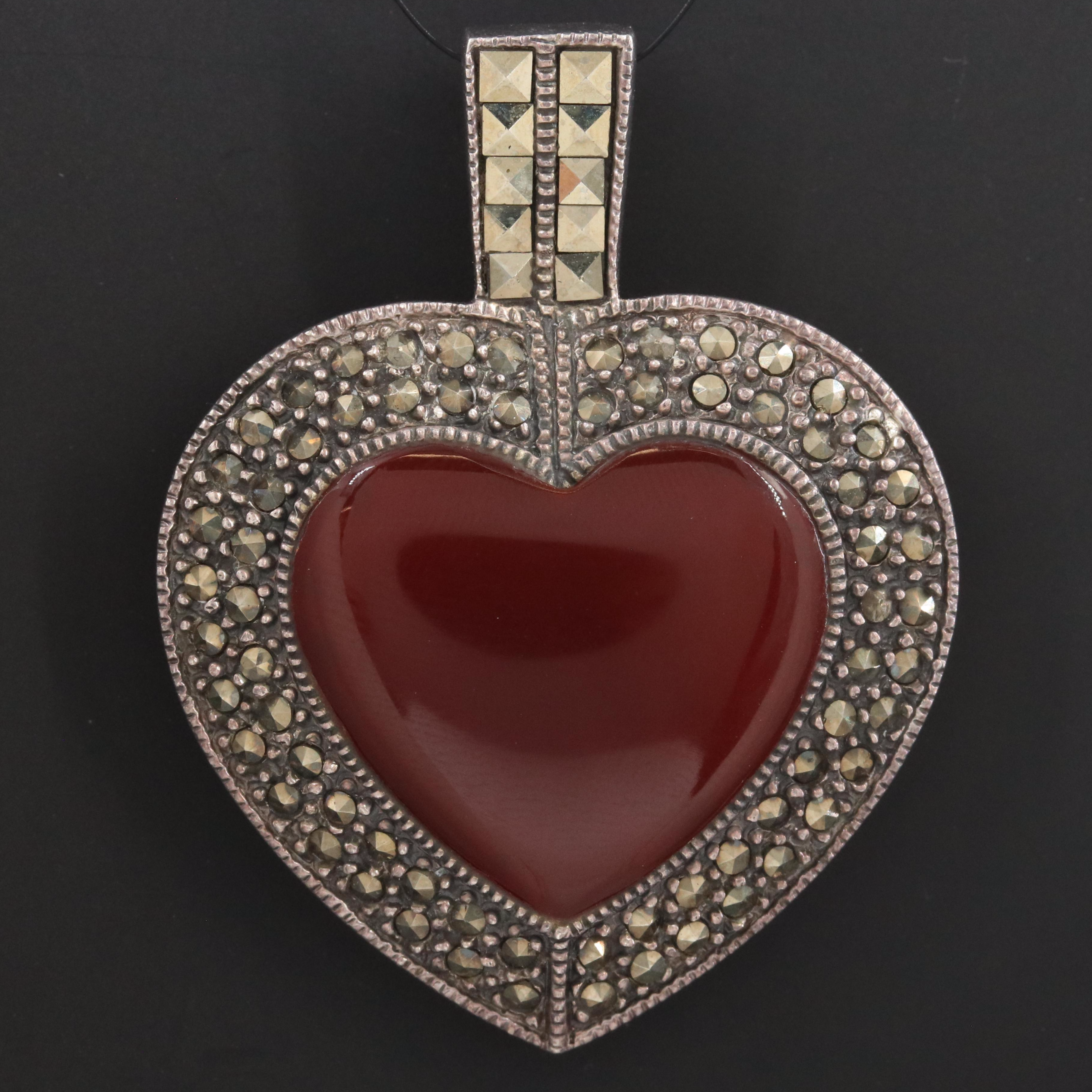 Sterling Sard and Marcasite Heart Pendant