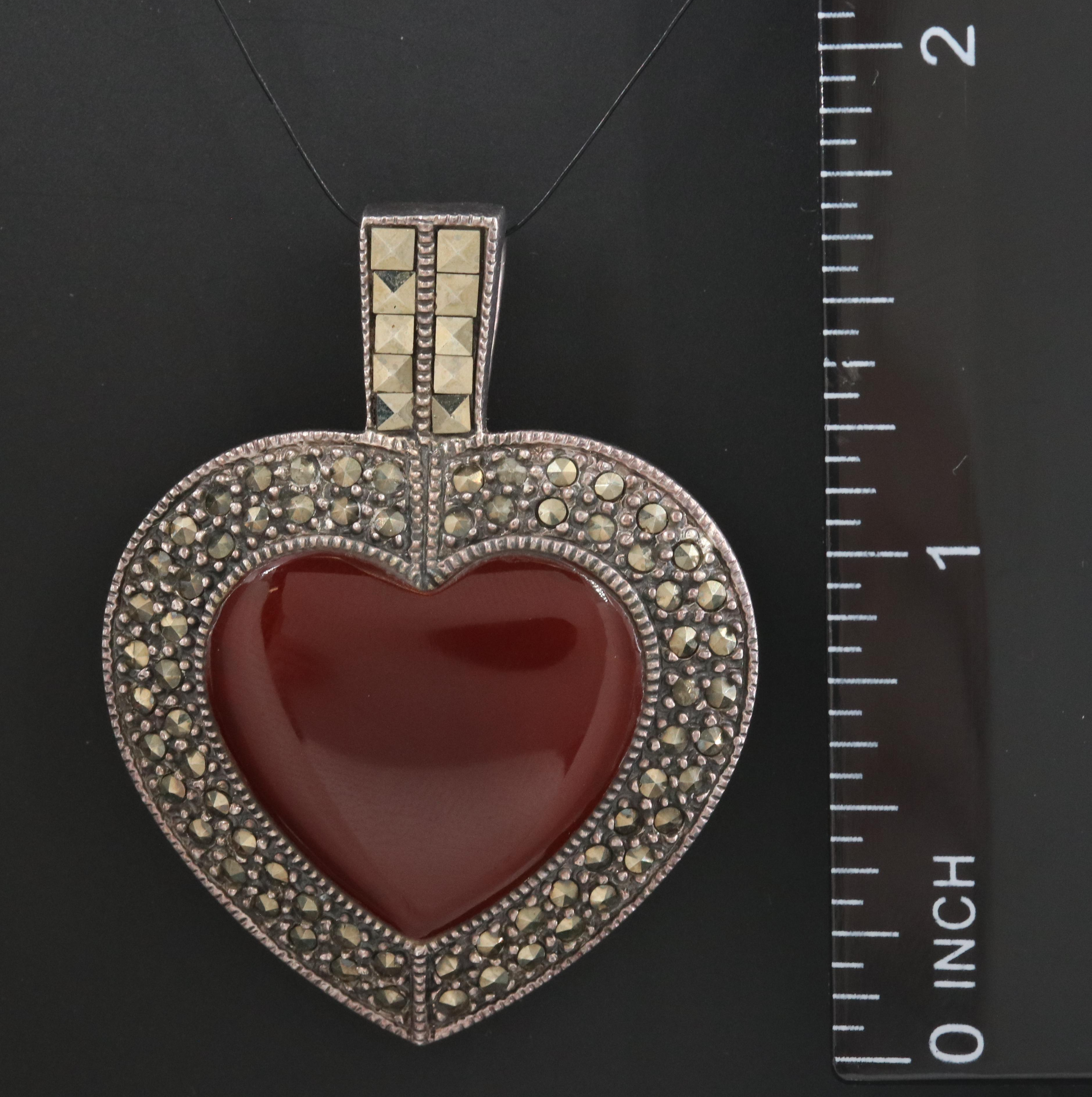 Sterling Sard and Marcasite Heart Pendant