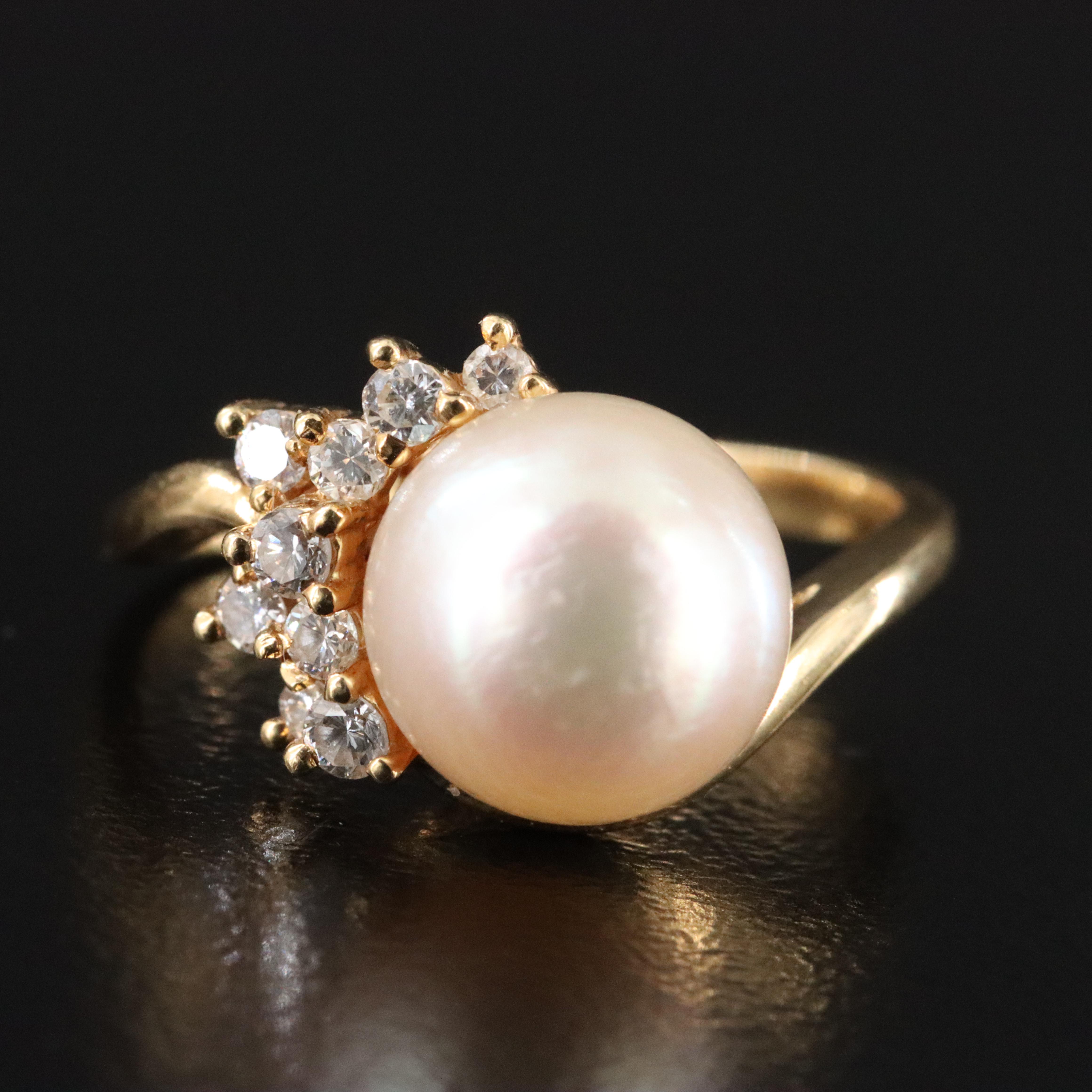 18K Pearl and Diamond Ring