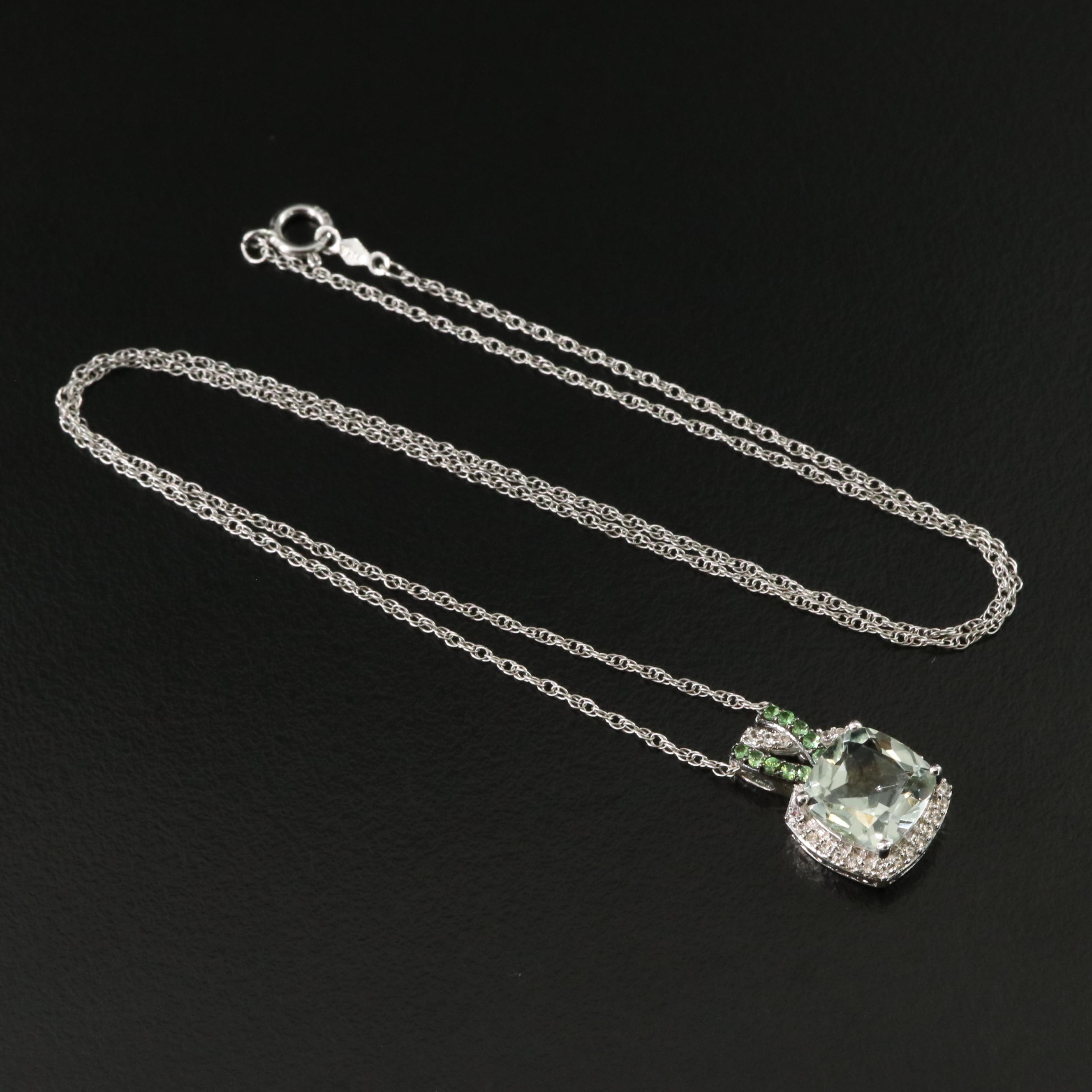 Sterling Prasiolite, White Sapphire and Tsavorite Pendant Necklace