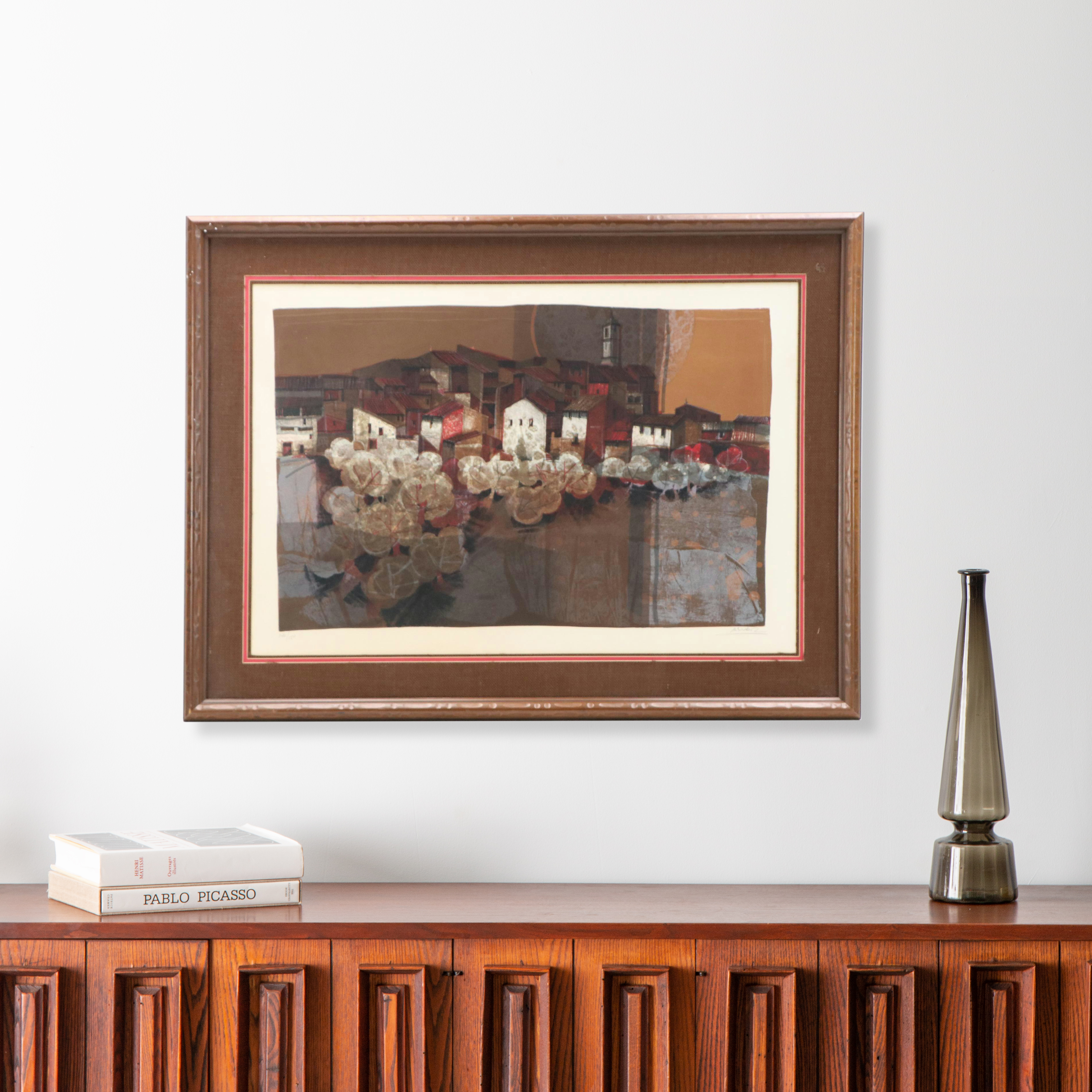 Àlvar Suñol Munoz-Ramos Color Lithograph "The Village in the Night"